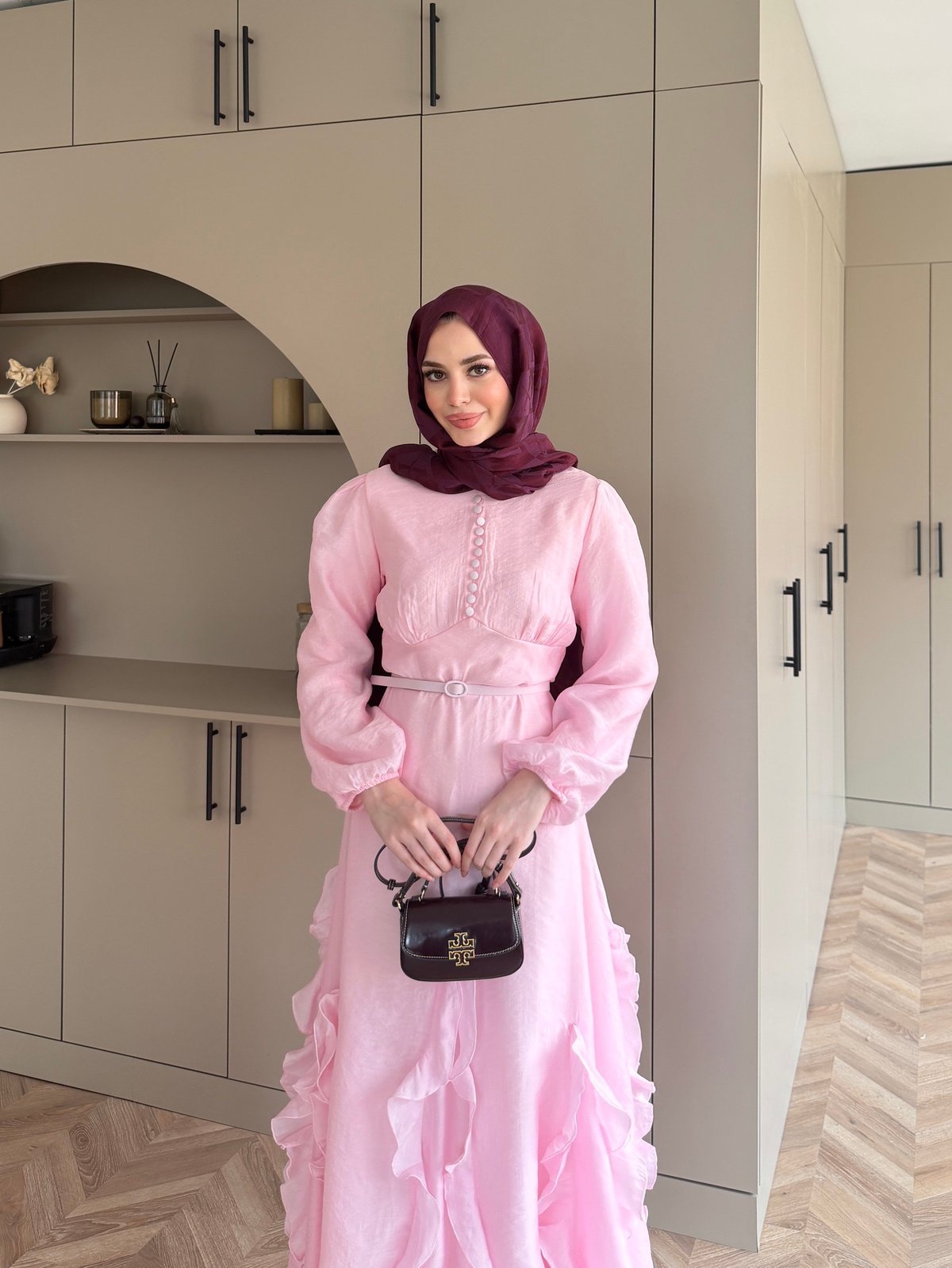 Visal Fırfırlı Elbise Pembe (26173)