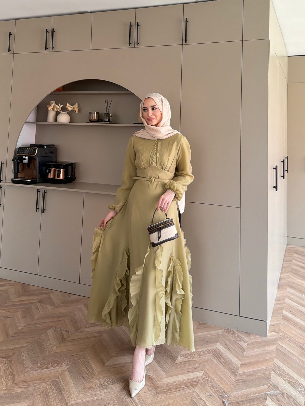 Visal Fırfırlı Elbise Yeşil (26173) 