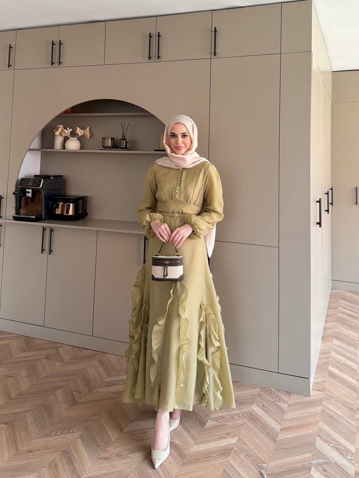 Visal Fırfırlı Elbise Yeşil (26173) 