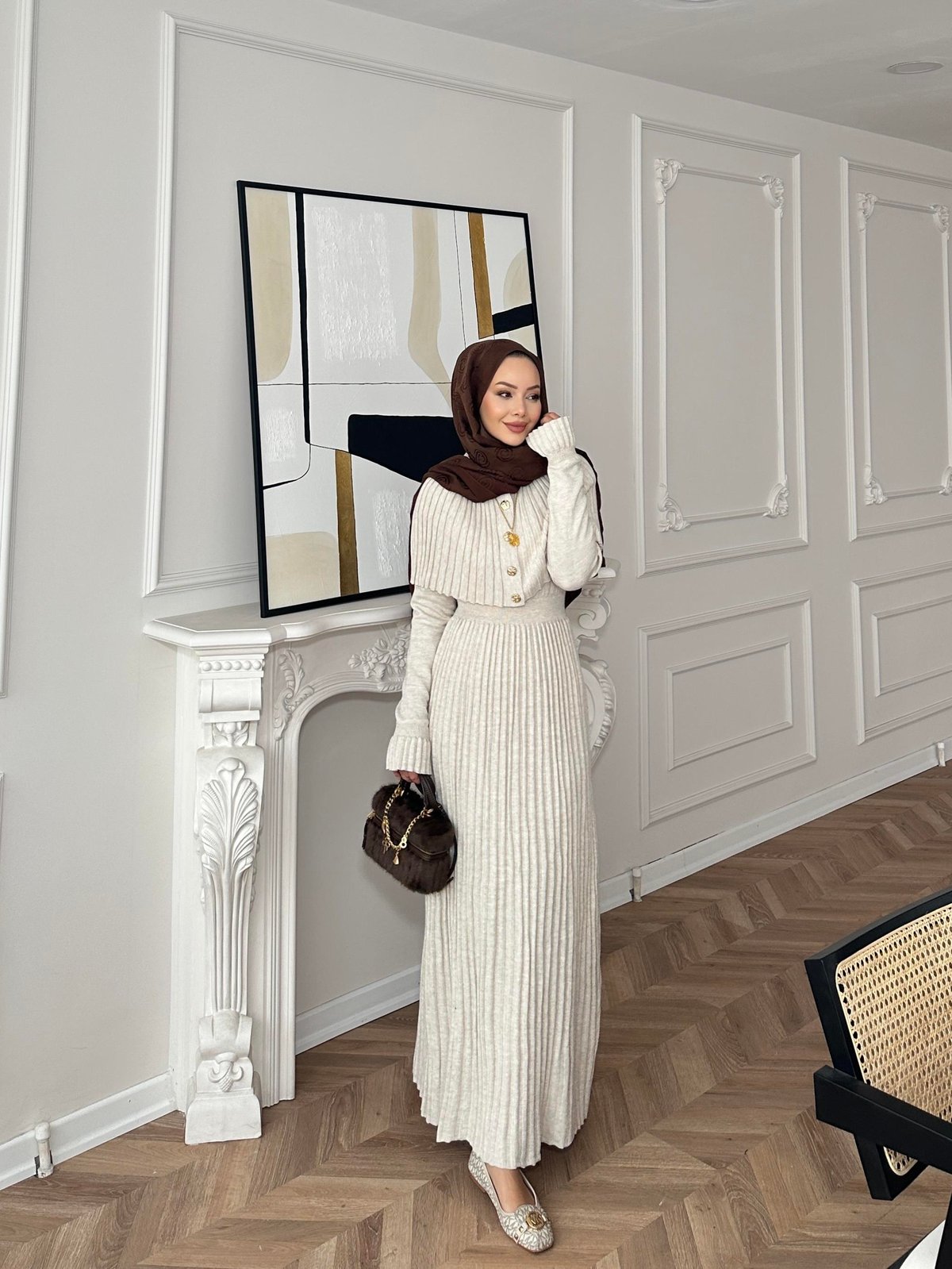 Wayne Triko Elbise Bej