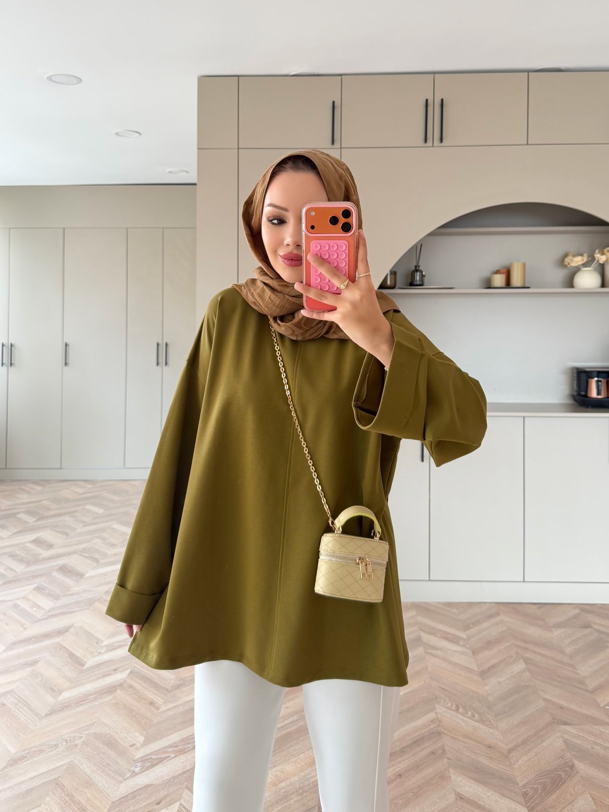 Yandan Yırtmaçlı Basıc Sweat Yağ Yeşili (2755)