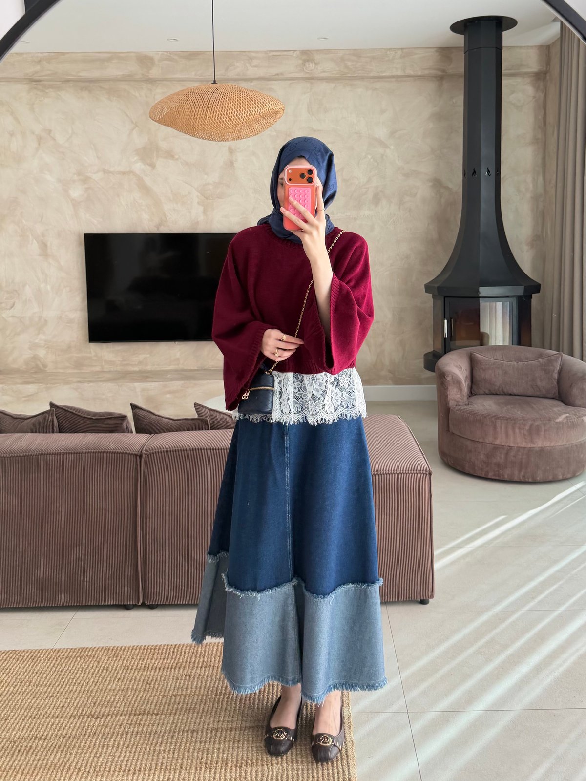 Yarasakol Dantel Detaylı Kazak Bordo
