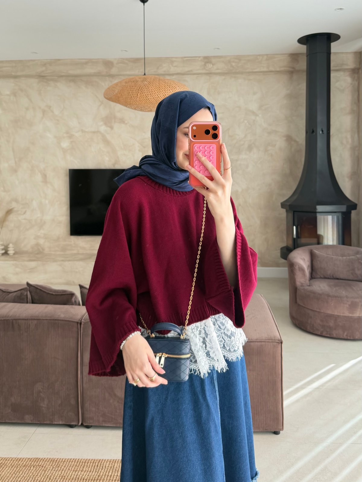 Yarasakol Dantel Detaylı Kazak Bordo