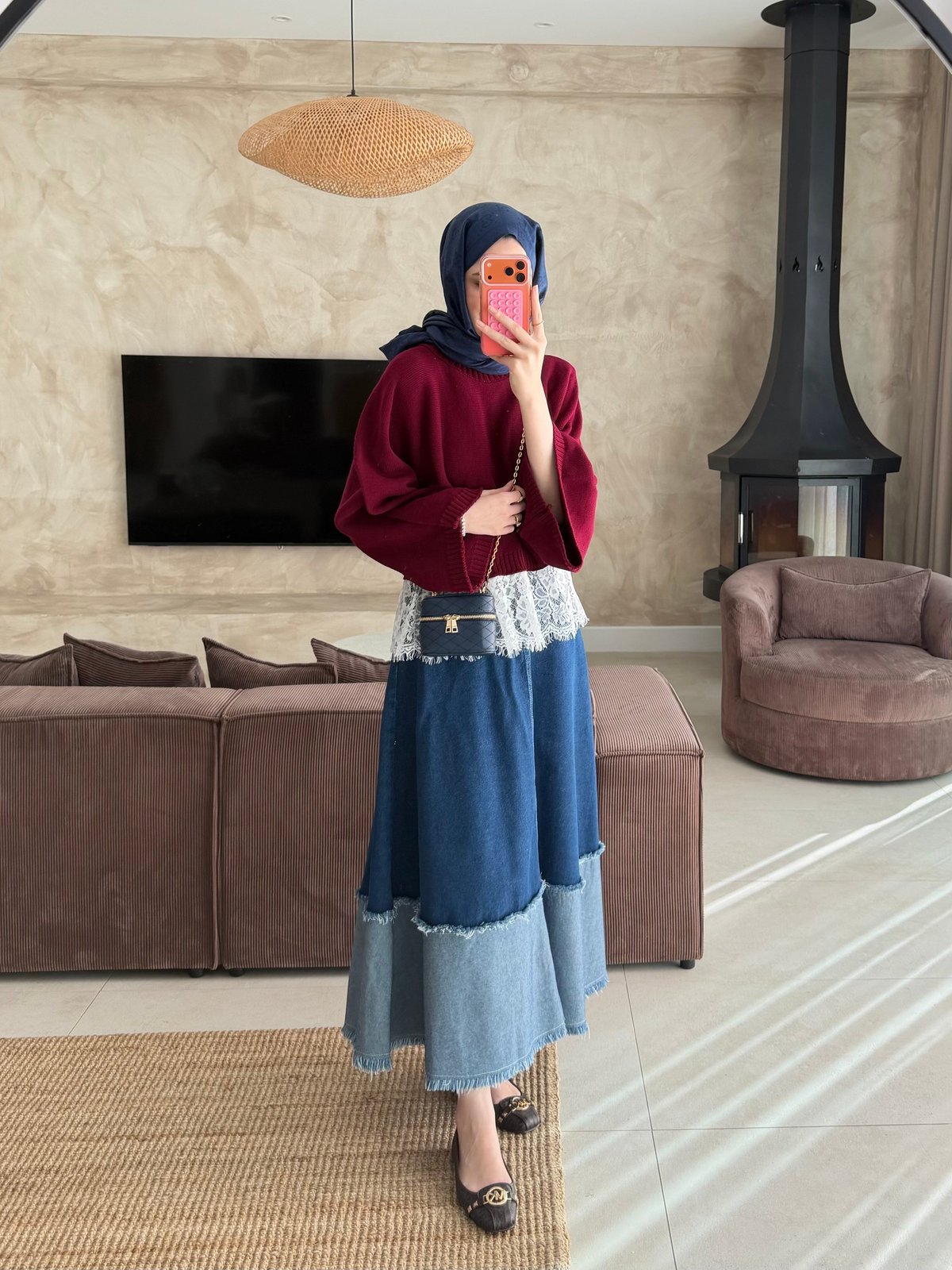 Yarasakol Dantel Detaylı Kazak Bordo