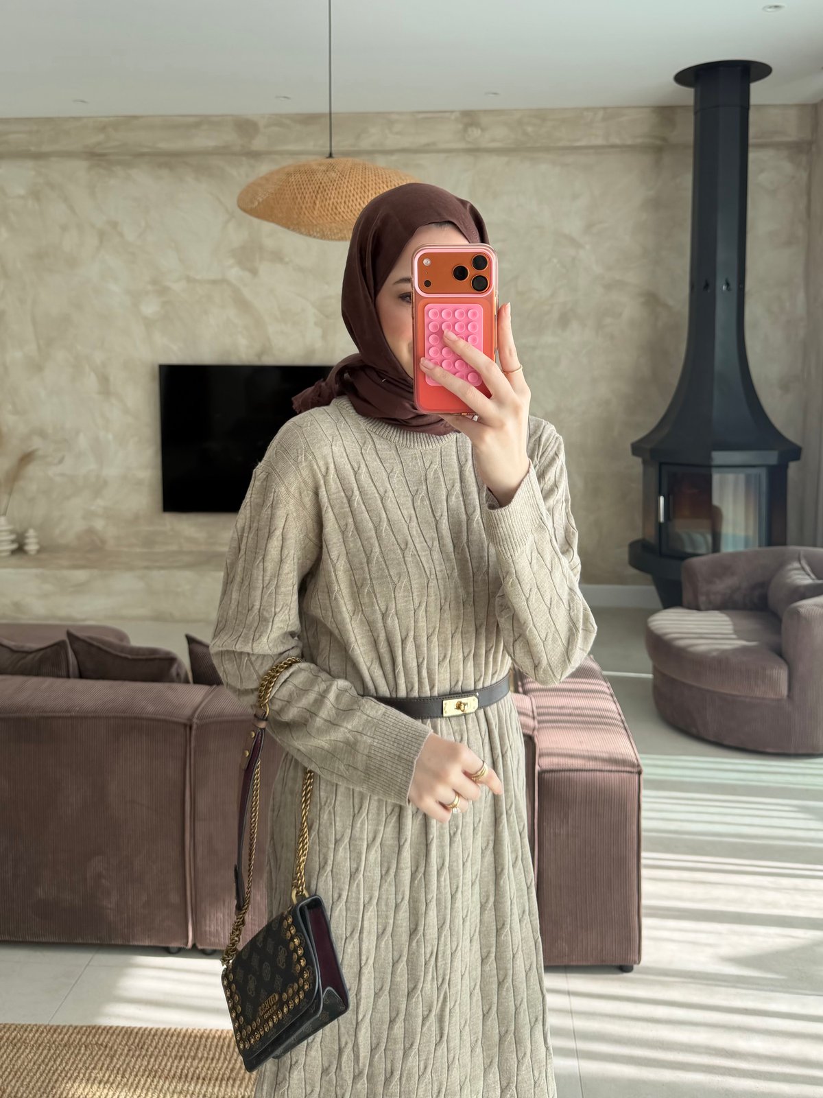 Zeyn Fırfırlı Triko Elbise Vizon (2027)