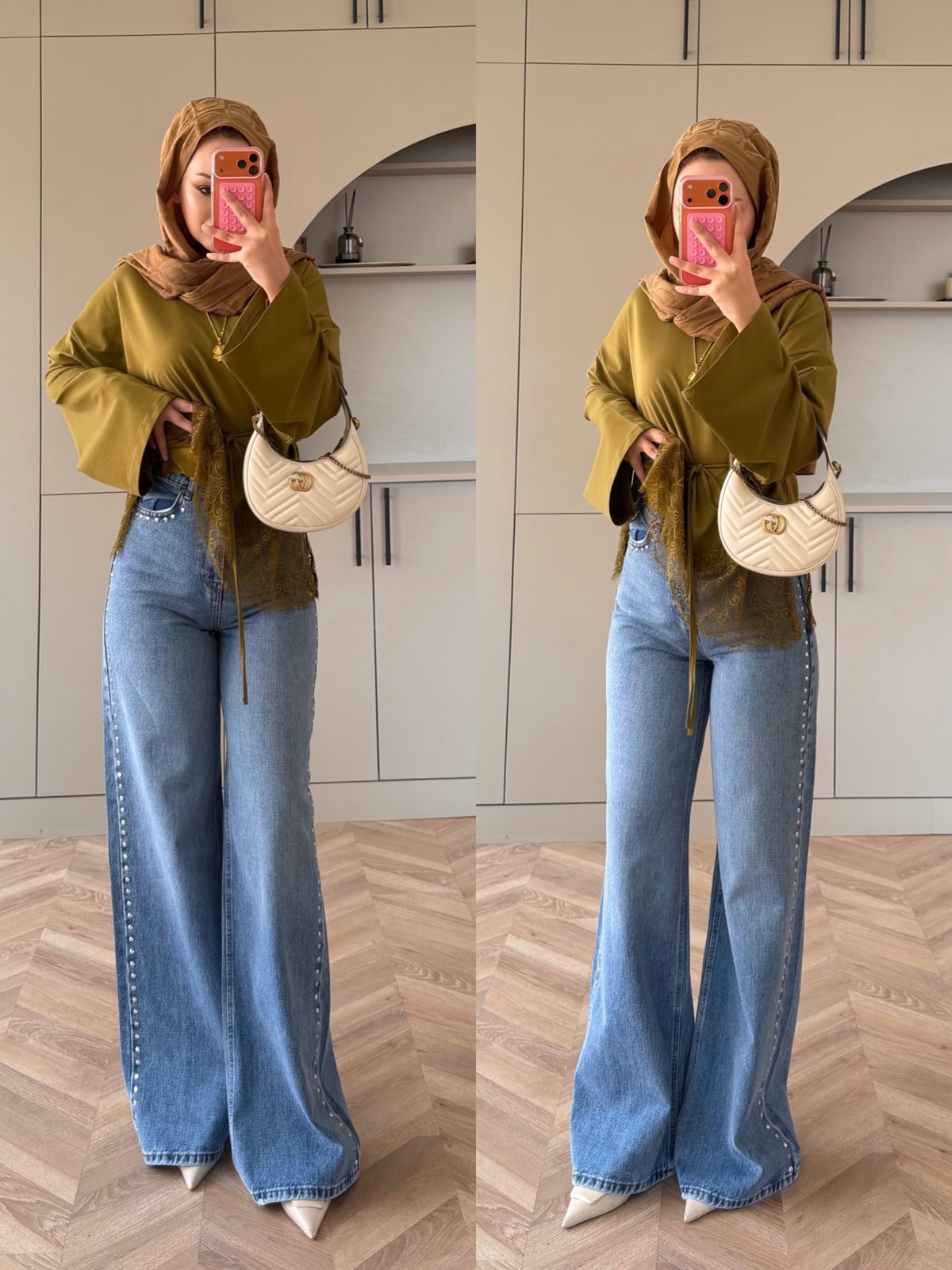 Zımba Detaylı Geniş Paça Kot Pantolon Mavi (1006)