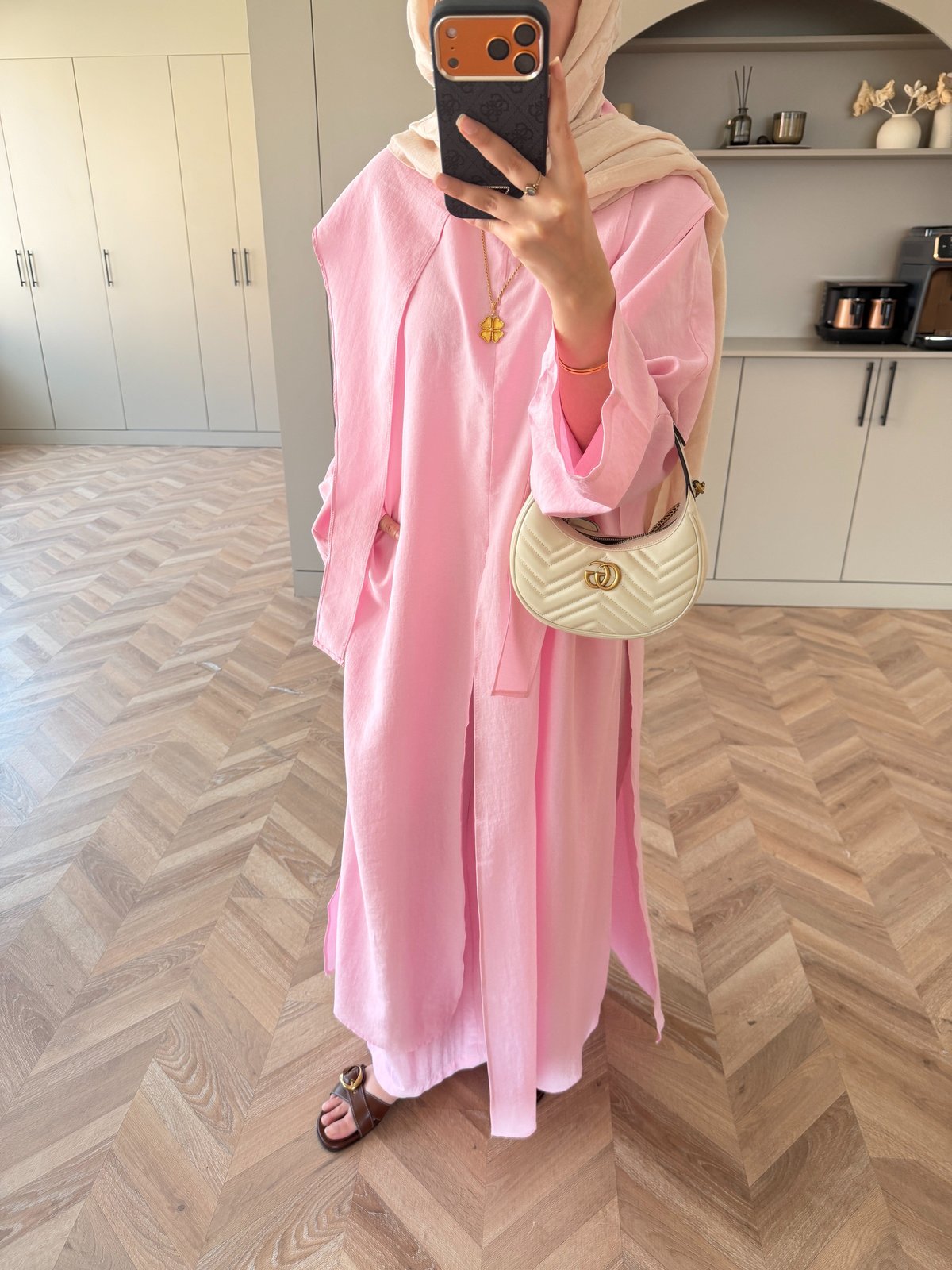 Zyra Omuz Şallı Yırtmaçlı Takım Pembe (2361)