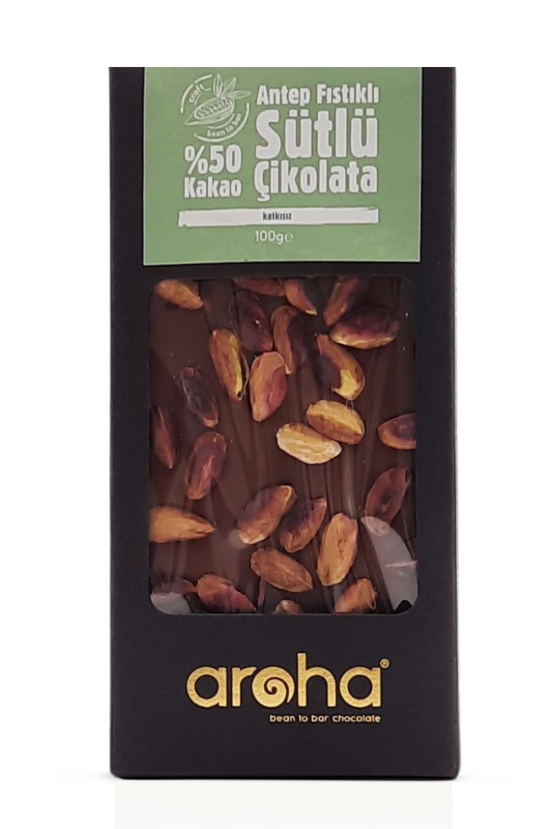 Aroha % 50 Kakao Antep Fıstıklı Sütlü Çikolata 100 gr