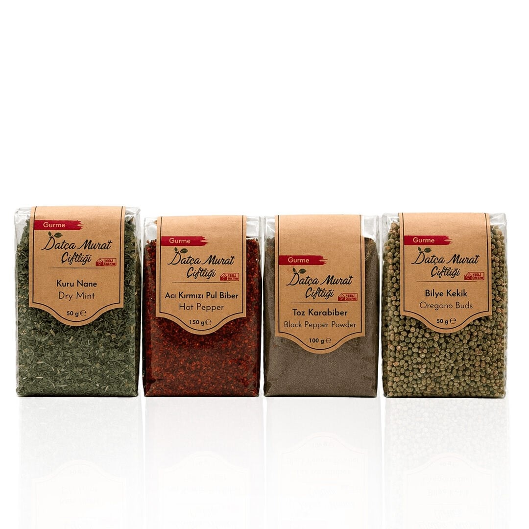 Gurme Baharat Seti – Kekik, Nane, Pul Biber, Karabiber | 4'lü Doğal Set