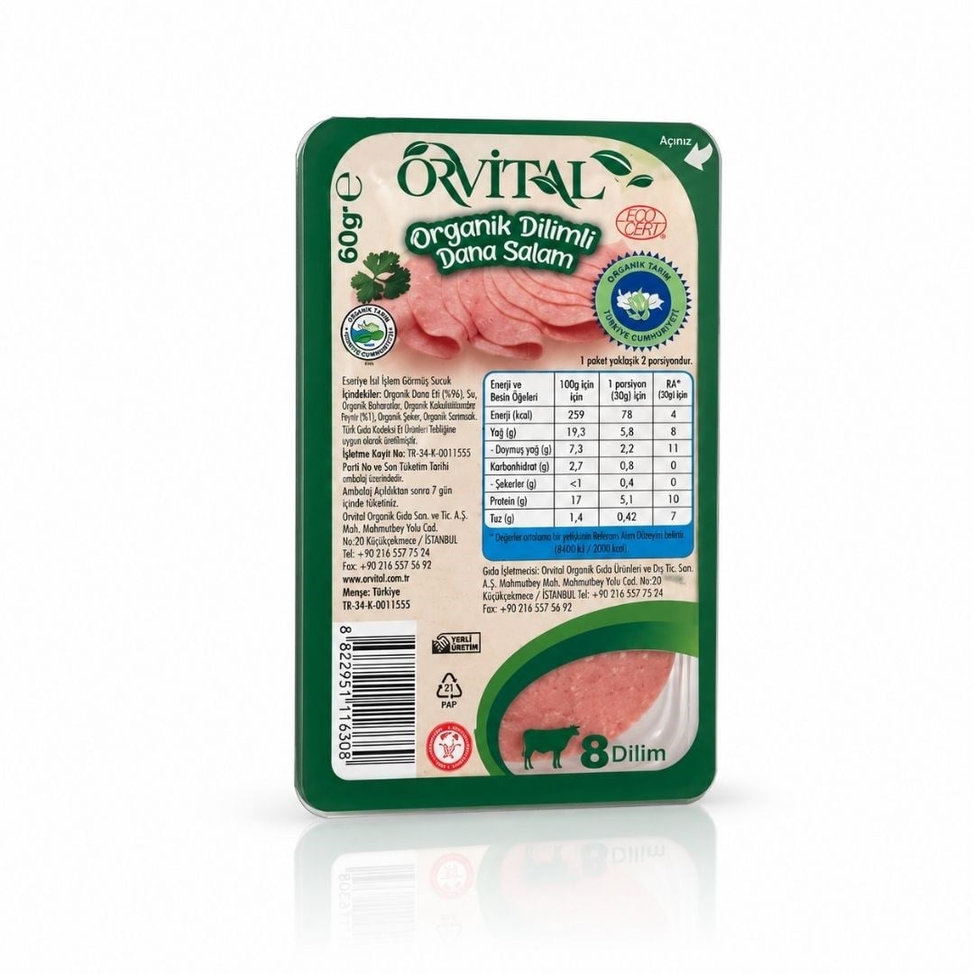Orvital Organik Dilimli Dana Salam 60 gr - Orvital
