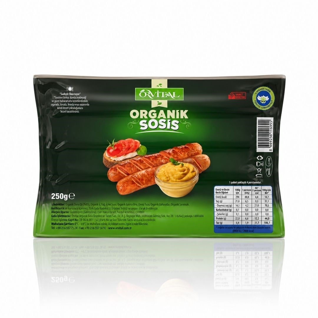 Orvital Organik Sosis 250 gr - Orvital