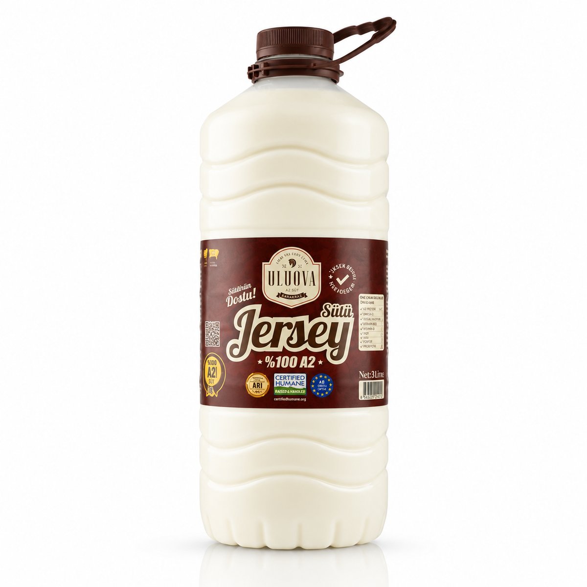 Tam Yağlı Pastörize Jersey İnek Sütü 3 lt - Uluova
