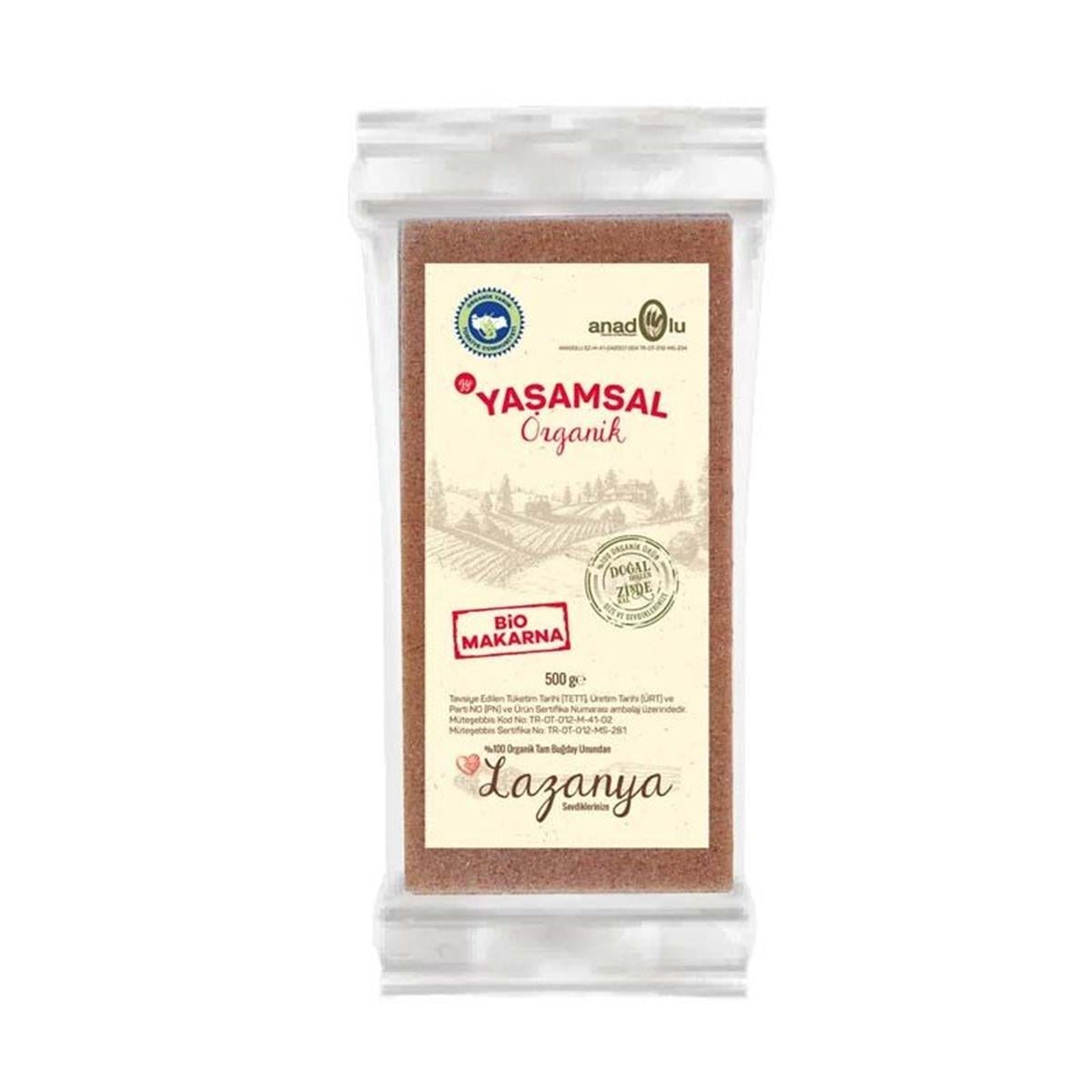 Yaşamsal Organik -Organik Tam Buğday Lazanya 500 gr