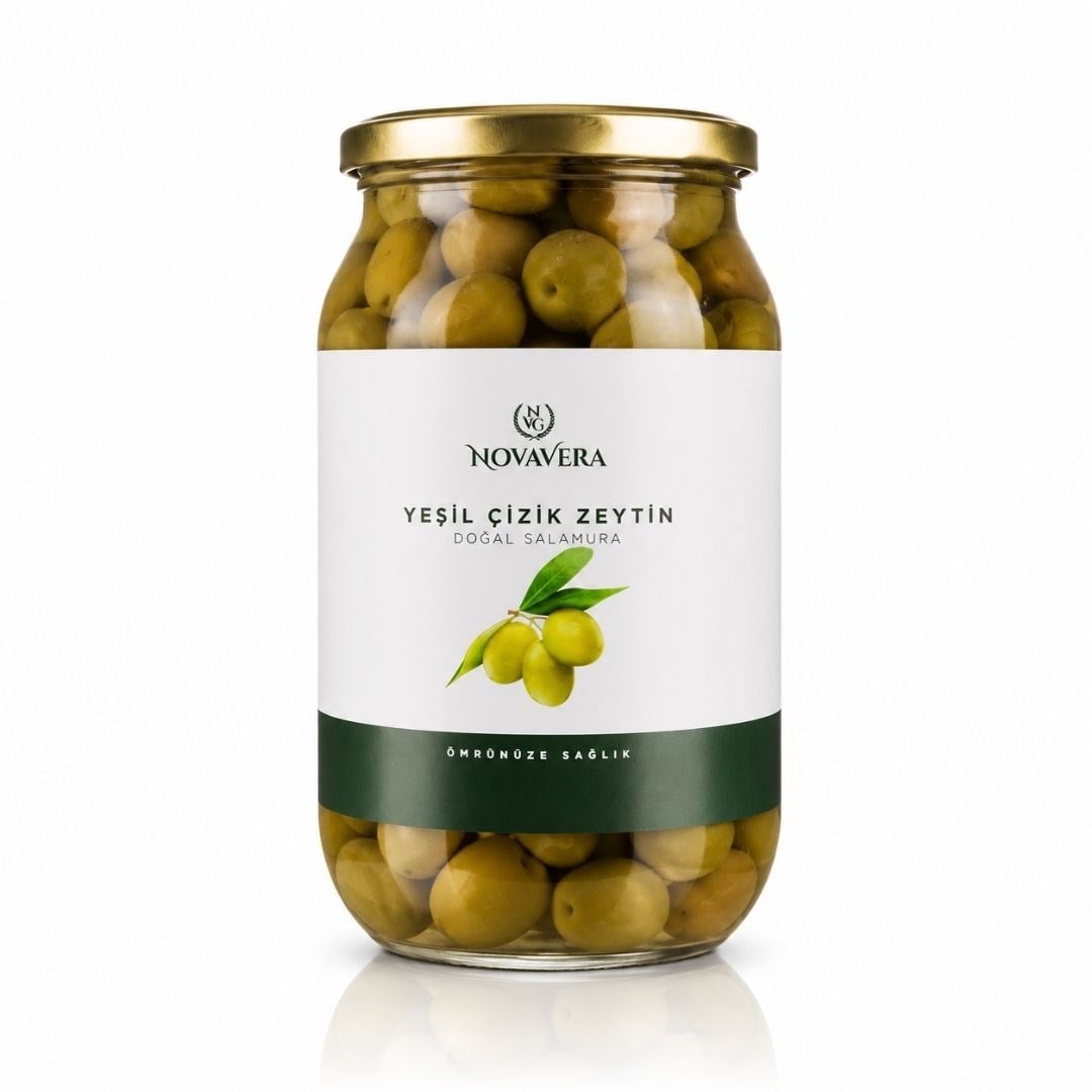 Yeşil Çizik Zeytin 1 lt (cam kavanoz) - Novavera