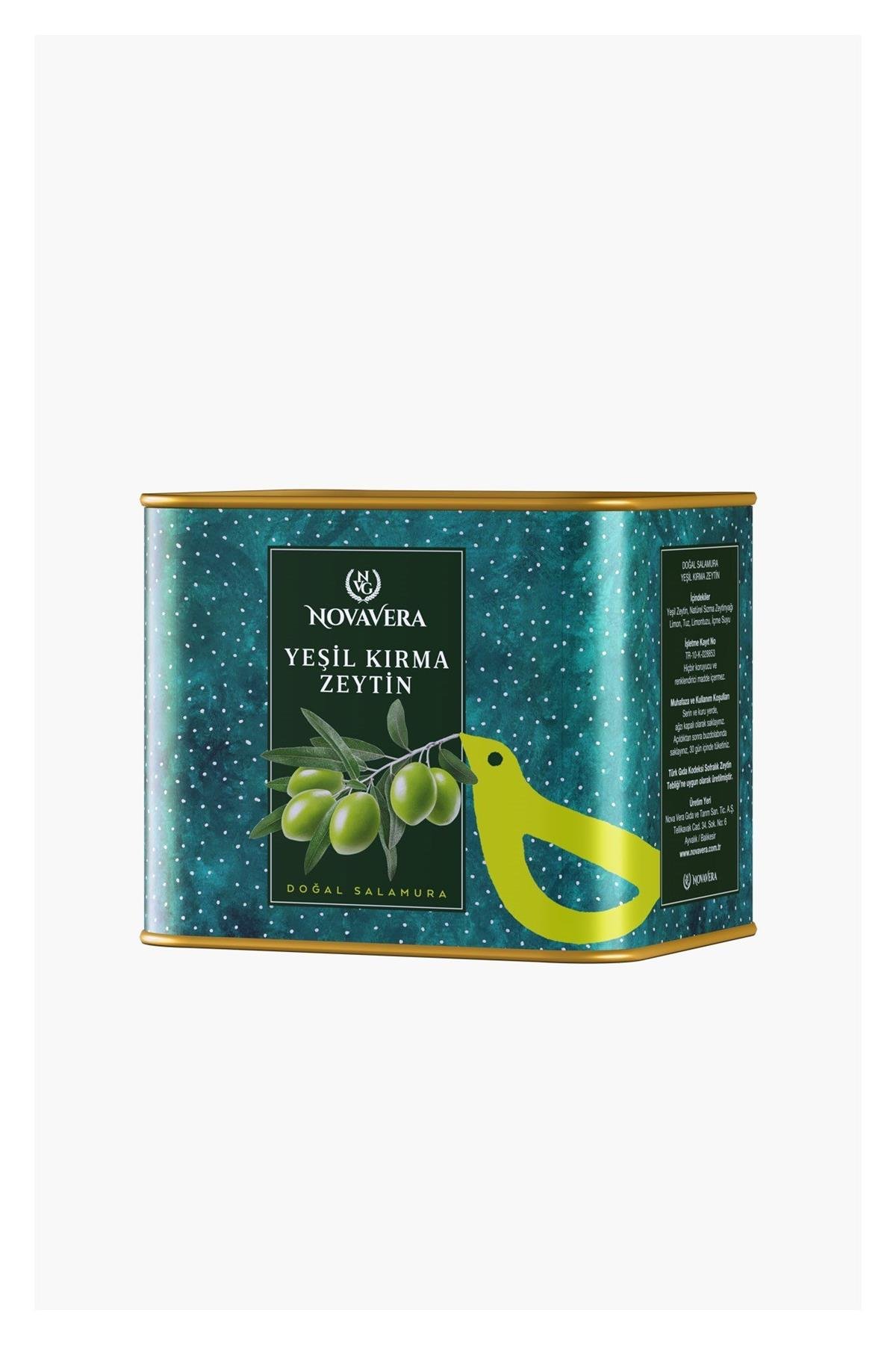 Yeşil Kırma Zeytin Büyük Boy  1kg (şık teneke)- Novavera