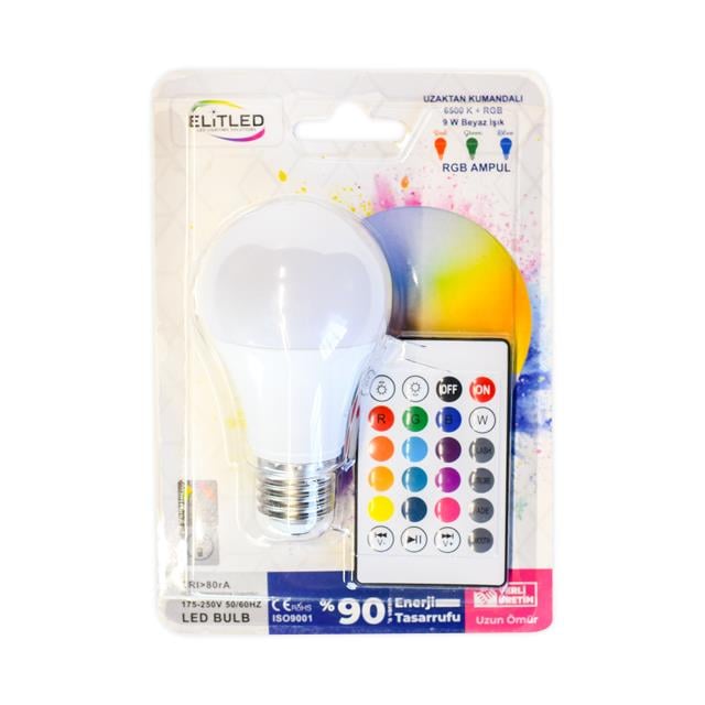 ELITLED 9w KUMANDALI BEYAZ+RGB LED AMPUL