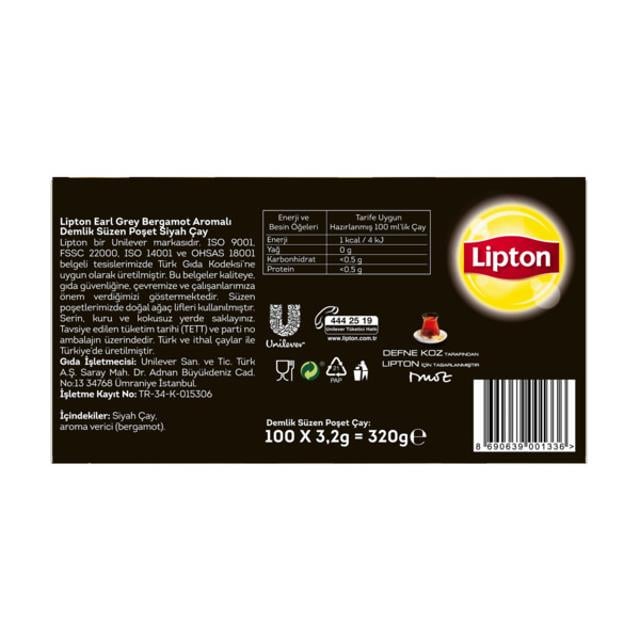 Lipton Earl Grey 100Lu Demlik 320Gr