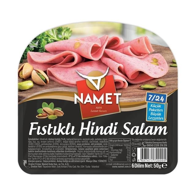 Namet Fıstıklı Hindi Salam 50gr