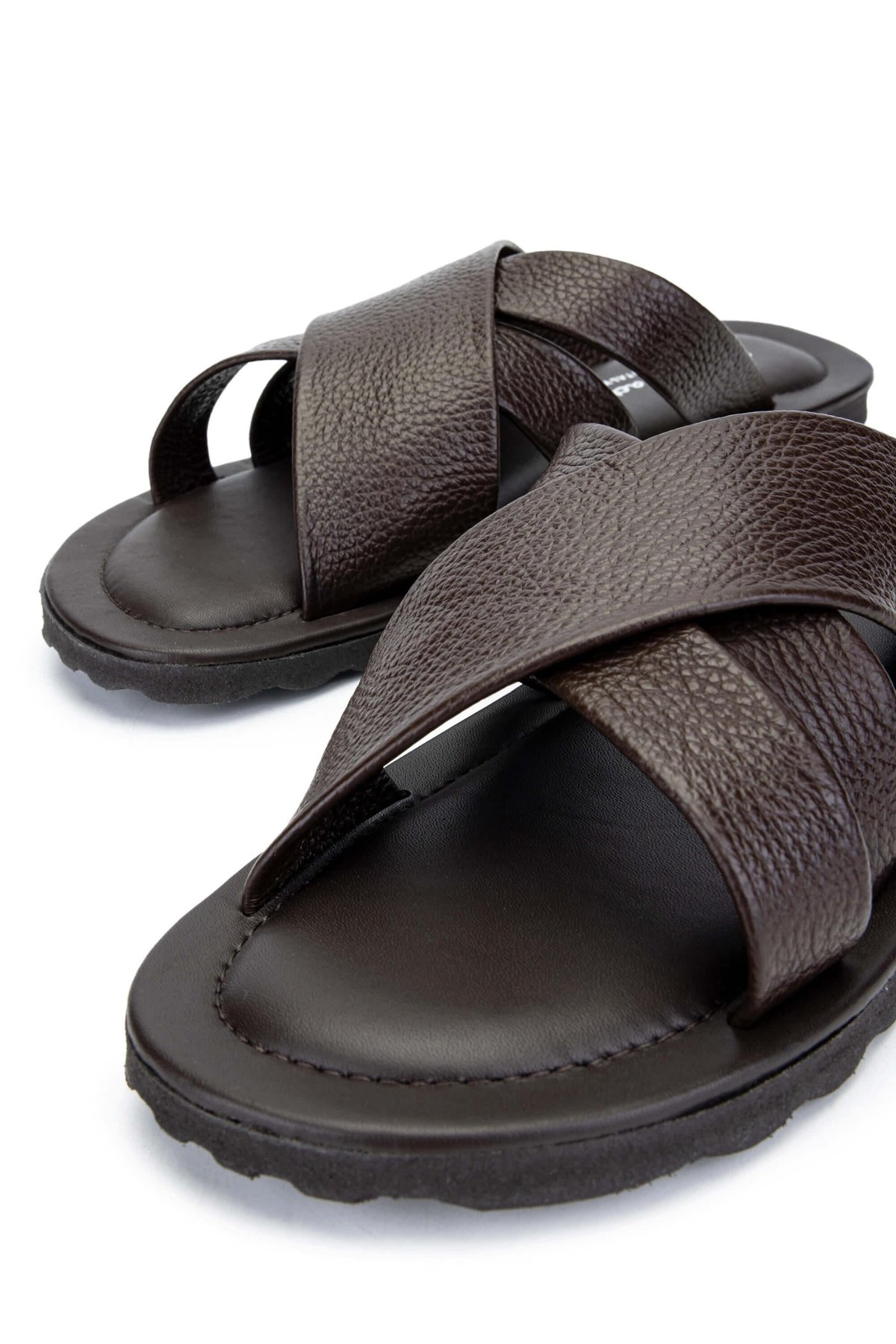 Sandals Factory Erkek Hakiki Deri Kahverengi Düz Terlik