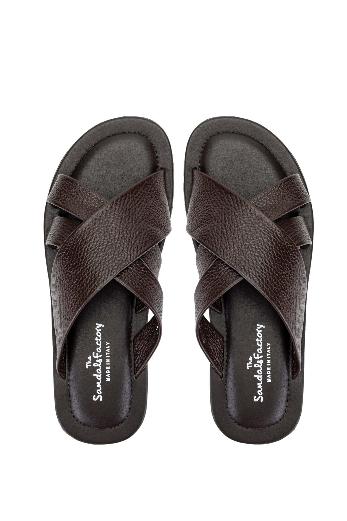 Sandals Factory Erkek Hakiki Deri Kahverengi Düz Terlik
