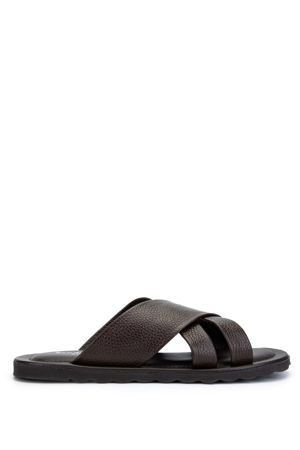 Sandals Factory Erkek Hakiki Deri Kahverengi Düz Terlik