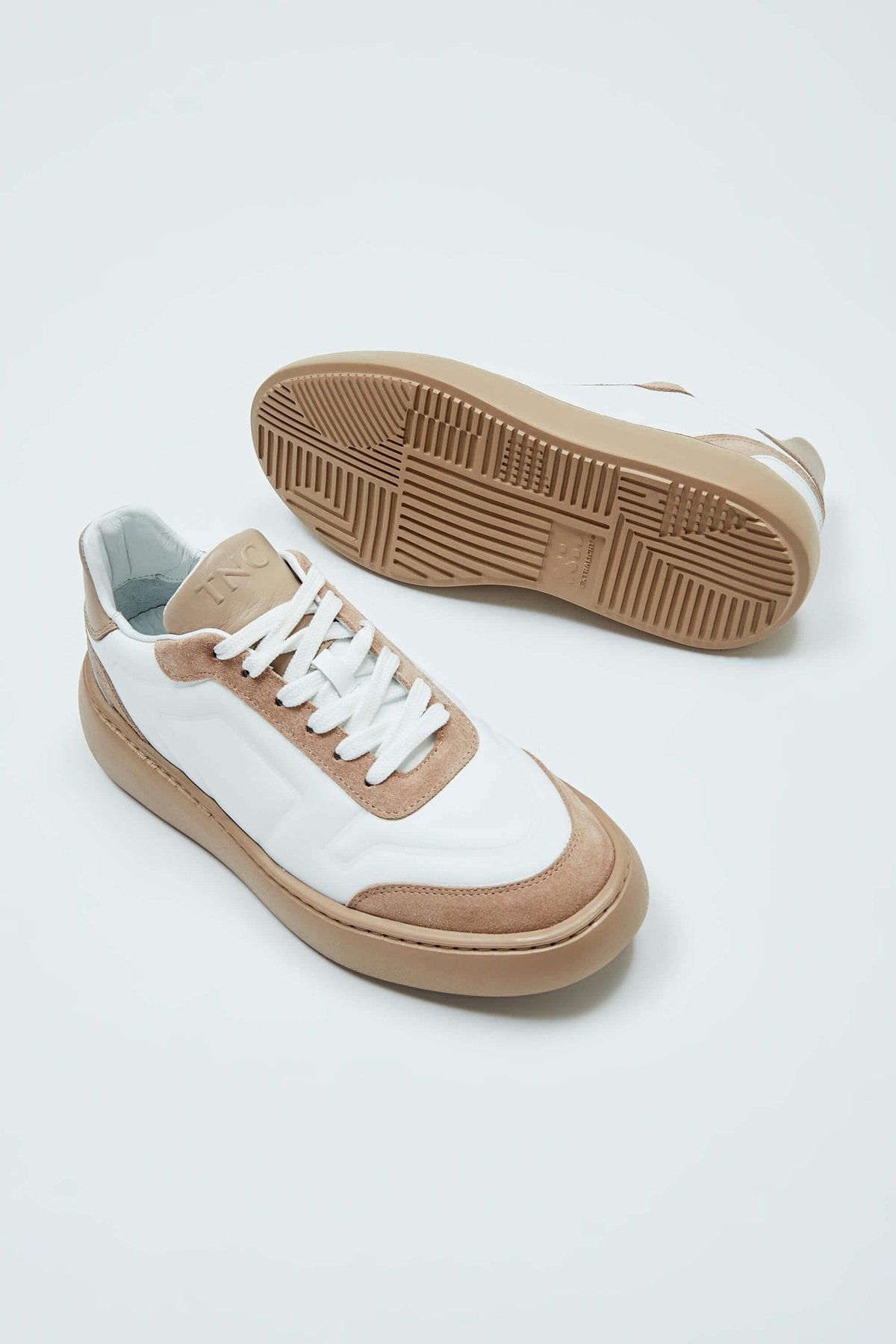 Tamer Tanca Erkek Hakiki Deri Beyaz\Vizon Sneakers & Spor Ayakkabı