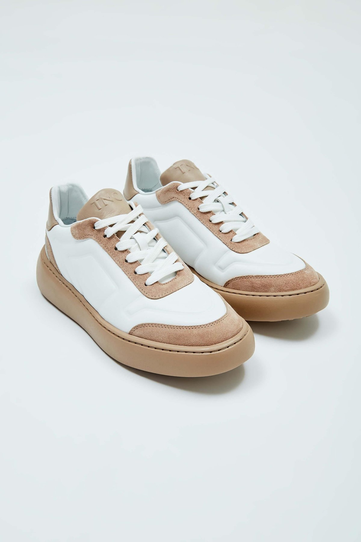 Tamer Tanca Erkek Hakiki Deri Beyaz\Vizon Sneakers & Spor Ayakkabı