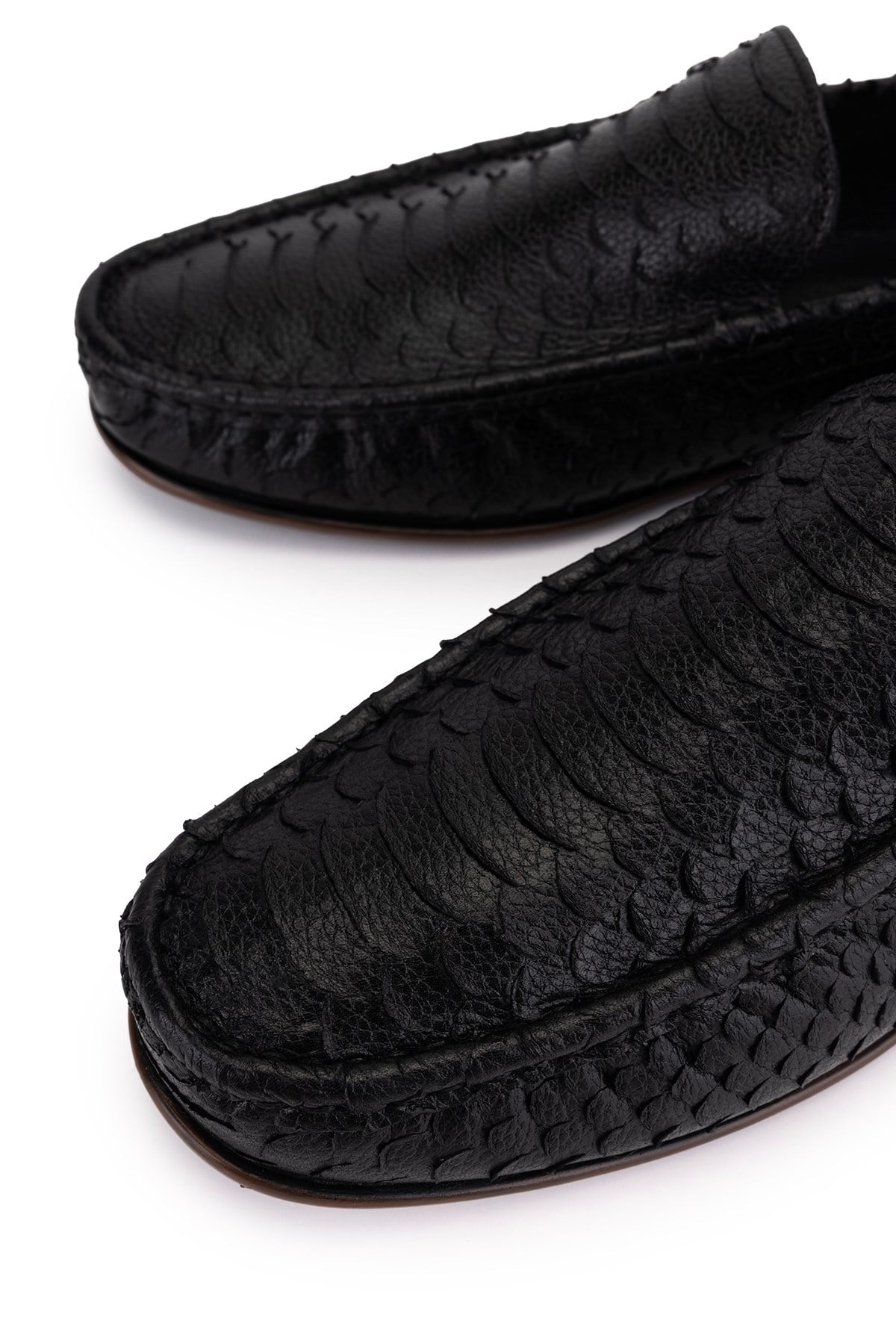 Tamer Tanca Erkek Hakiki Deri Siyah Yılan Desen Loafer Ayakkabı