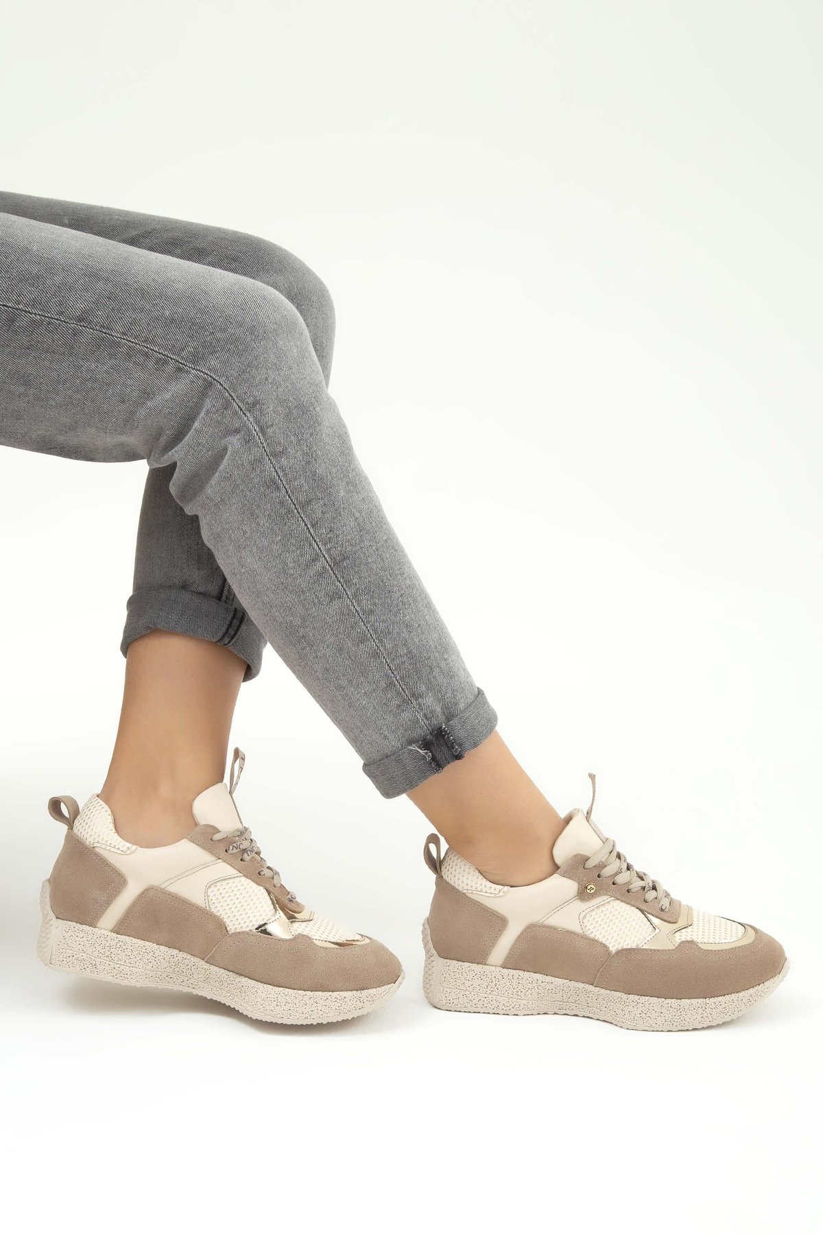 Tamer Tanca Kadın Hakiki Deri Bej Sneakers & Spor Ayakkabı