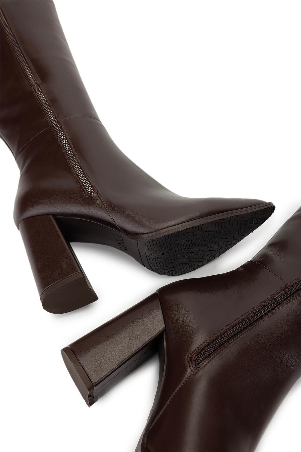 Tamer Tanca Kadın Hakiki Deri Kahverengi Klasik Çizme