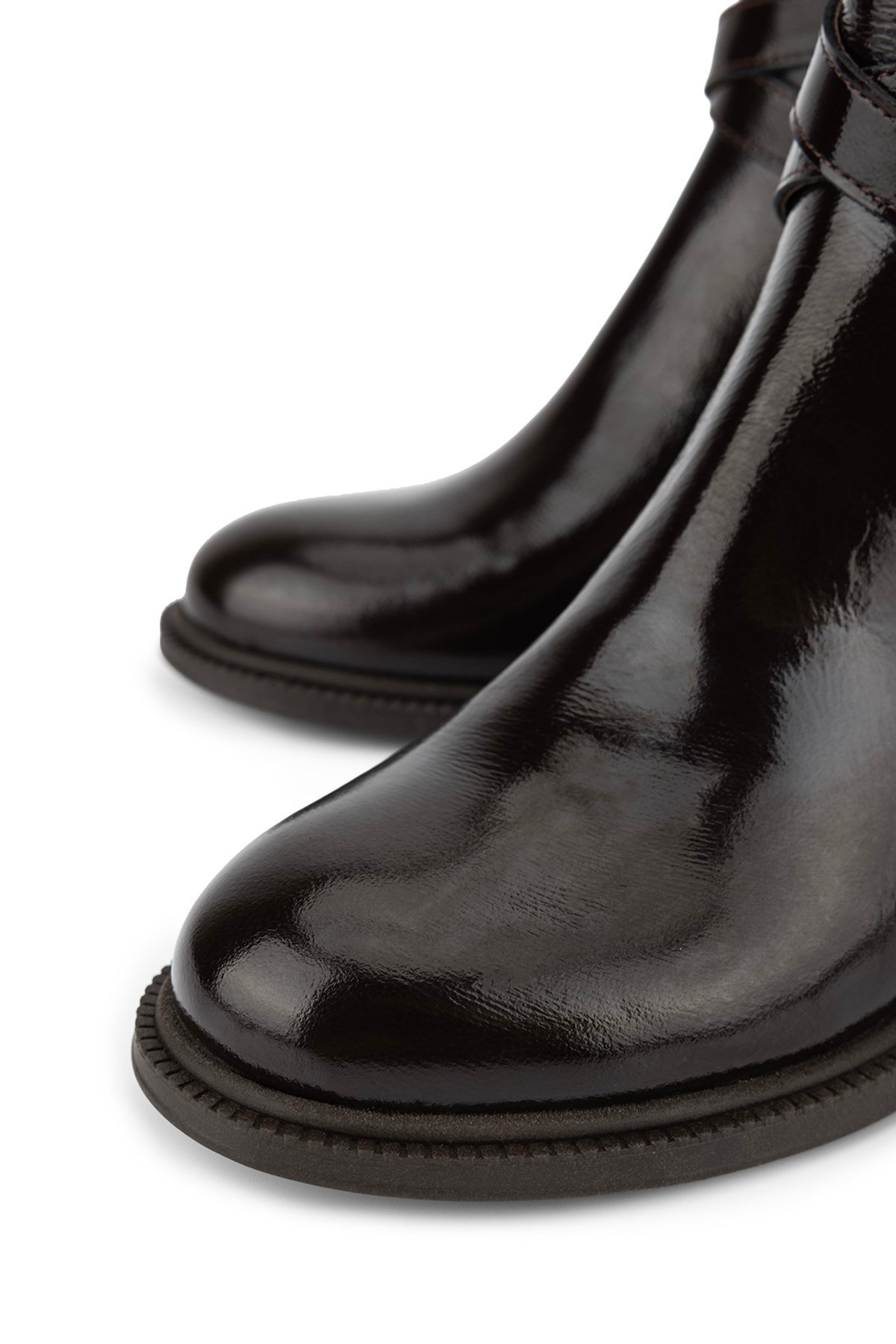 Tamer Tanca Kadın Hakiki Deri Kahverengi Rugan Topuklu Bot