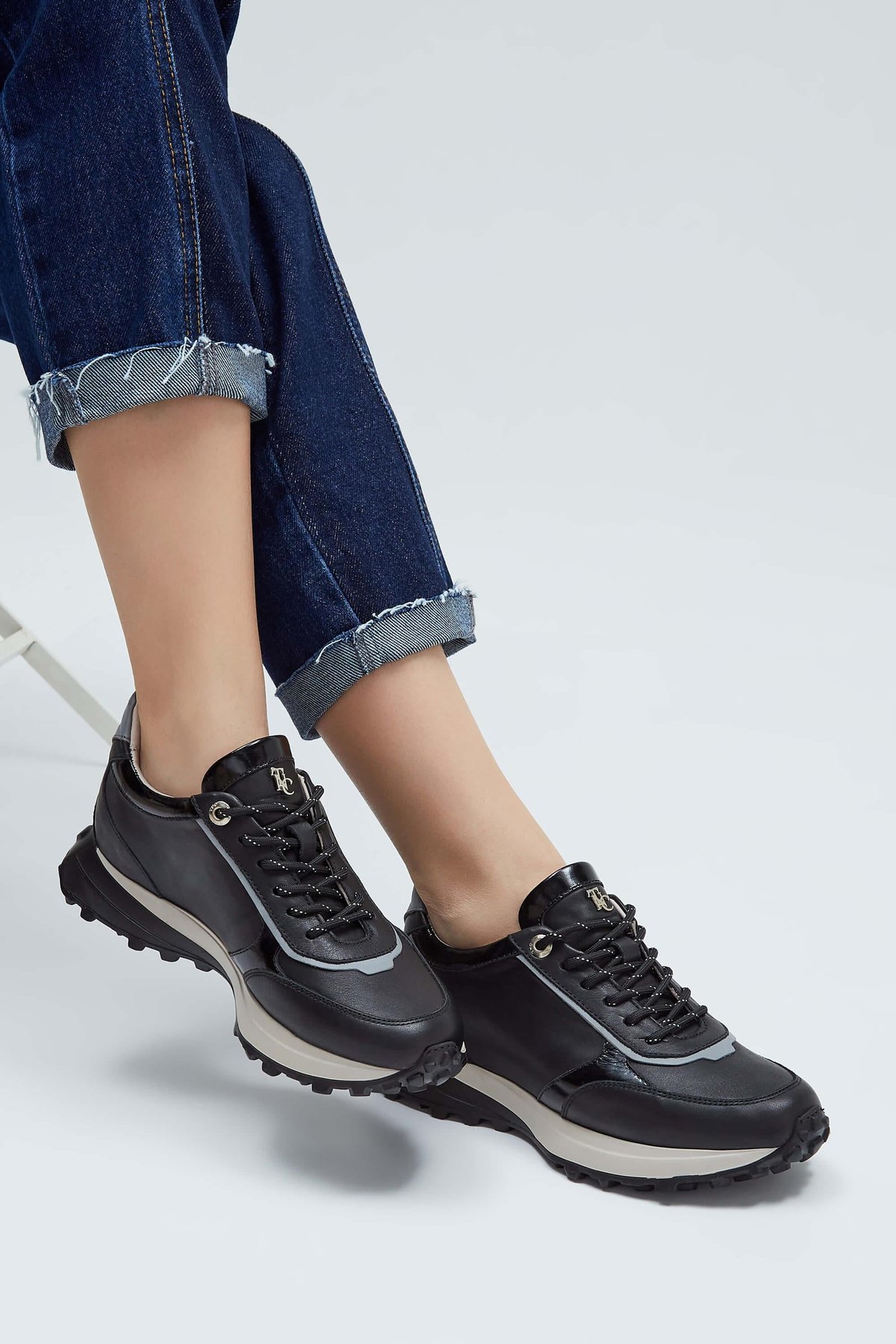 Tamer Tanca Kadın Hakiki Deri Siyah Deri Sneakers & Spor Ayakkabı