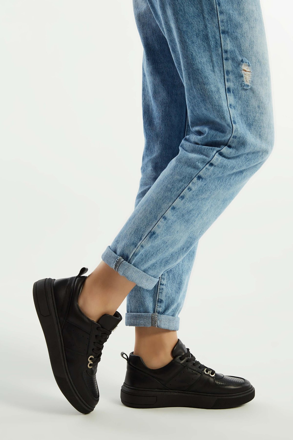 Tamer Tanca Kadın Hakiki Deri Siyah Deri Sneakers & Spor Ayakkabı