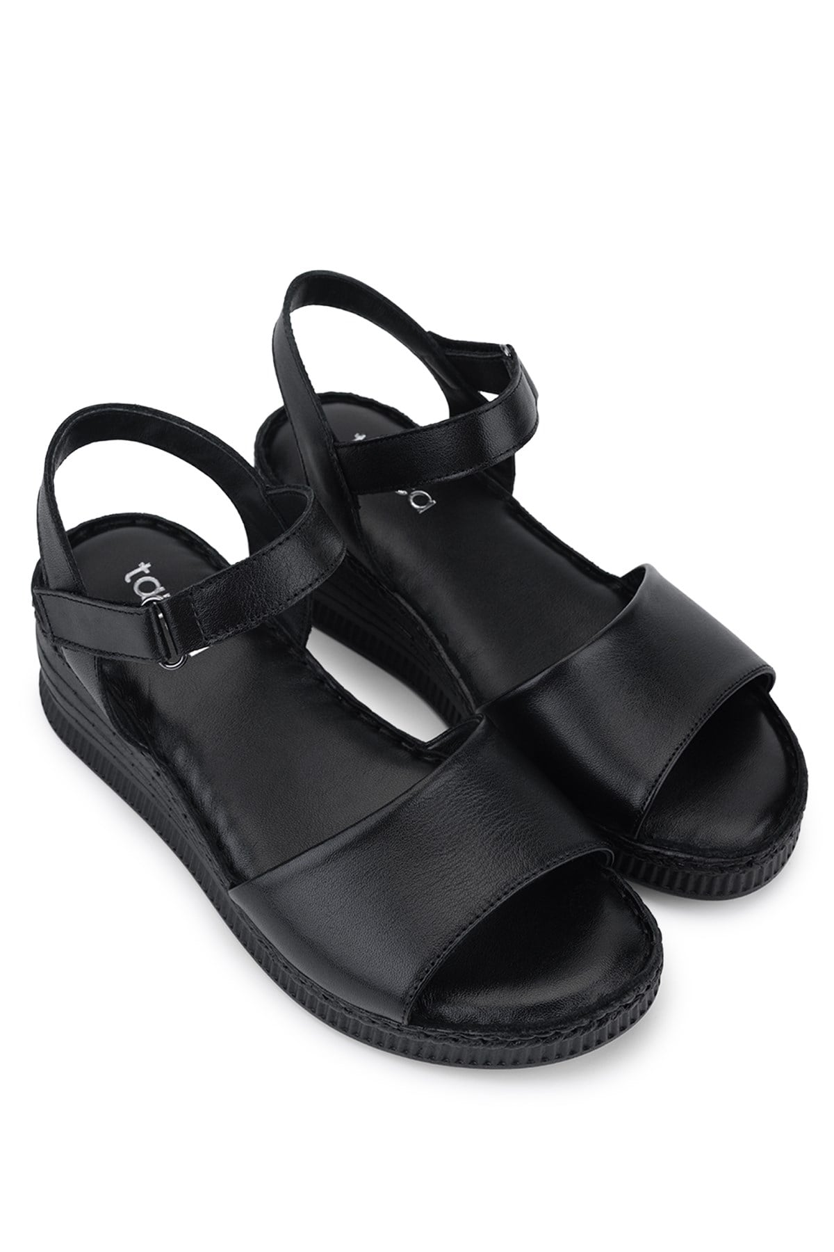 Tamer Tanca Kadın Hakiki Deri Siyah Deri Comfort Sandalet