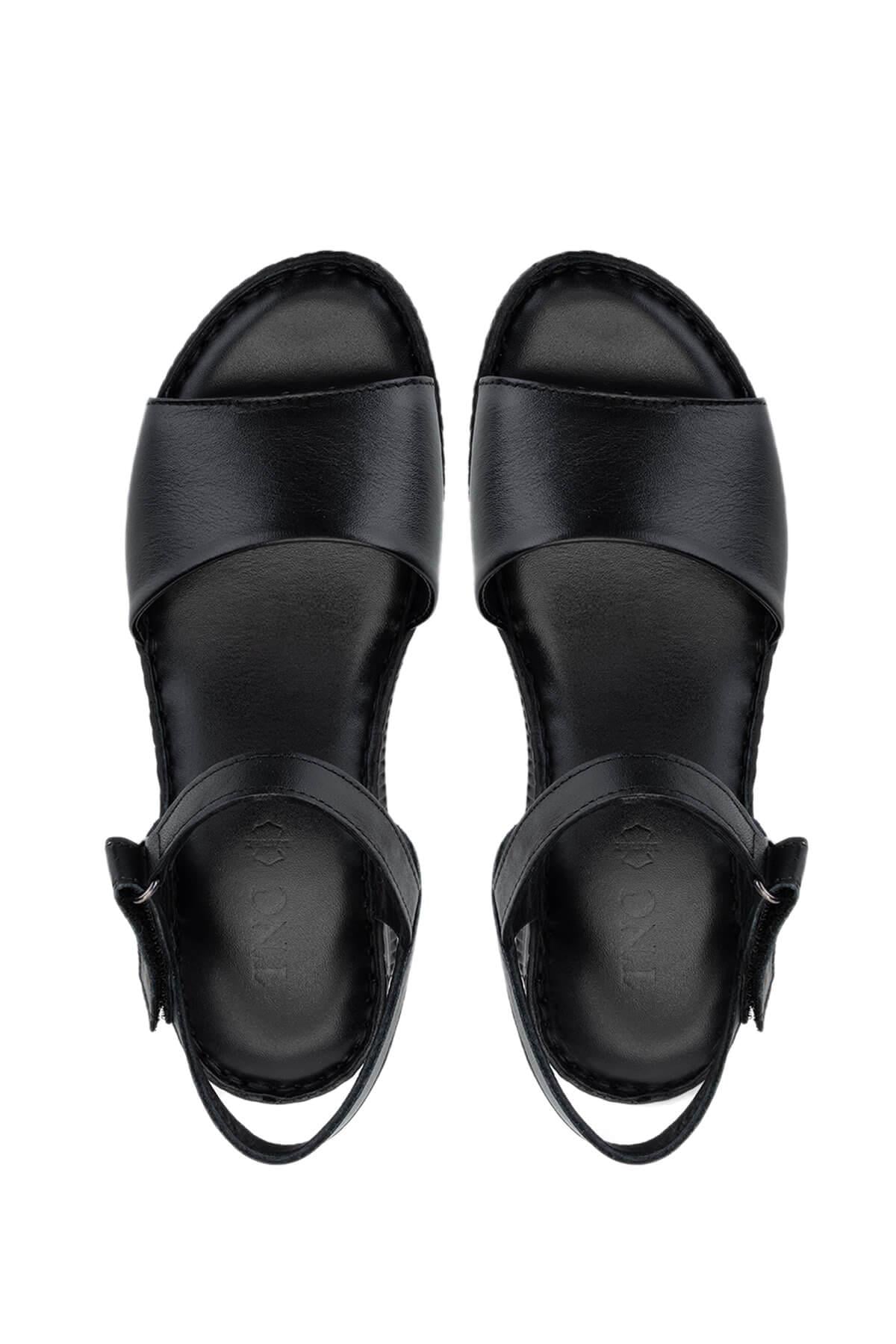 Tamer Tanca Kadın Hakiki Deri Siyah Deri Comfort Sandalet
