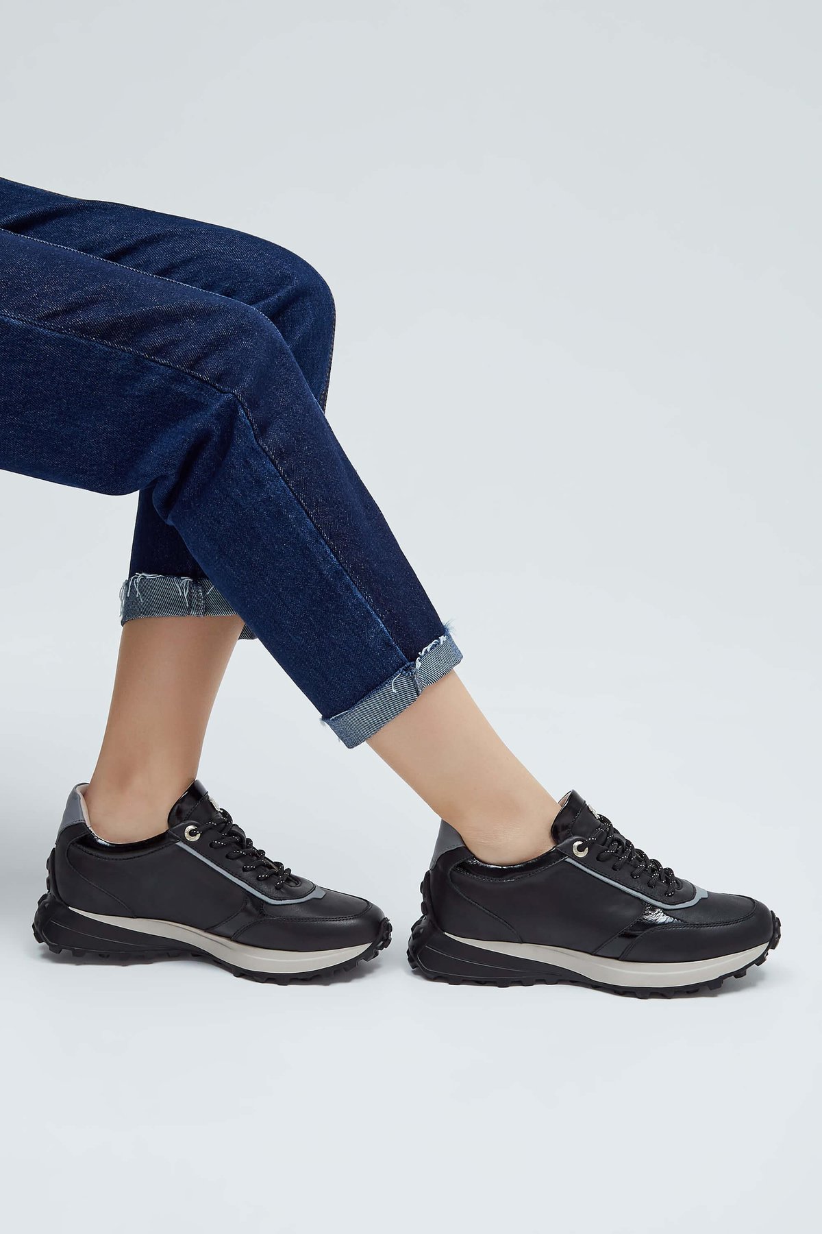 Tamer Tanca Kadın Hakiki Deri Siyah Deri Sneakers & Spor Ayakkabı