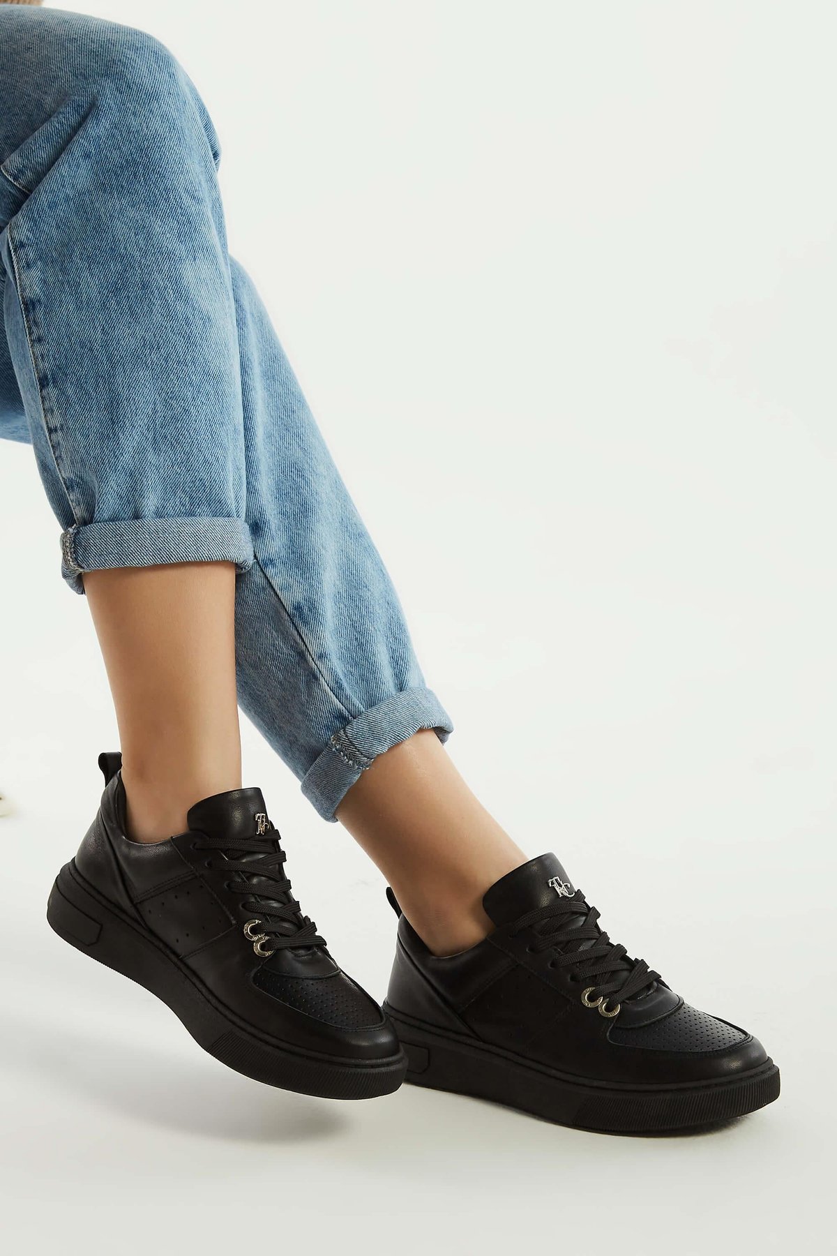 Tamer Tanca Kadın Hakiki Deri Siyah Deri Sneakers & Spor Ayakkabı