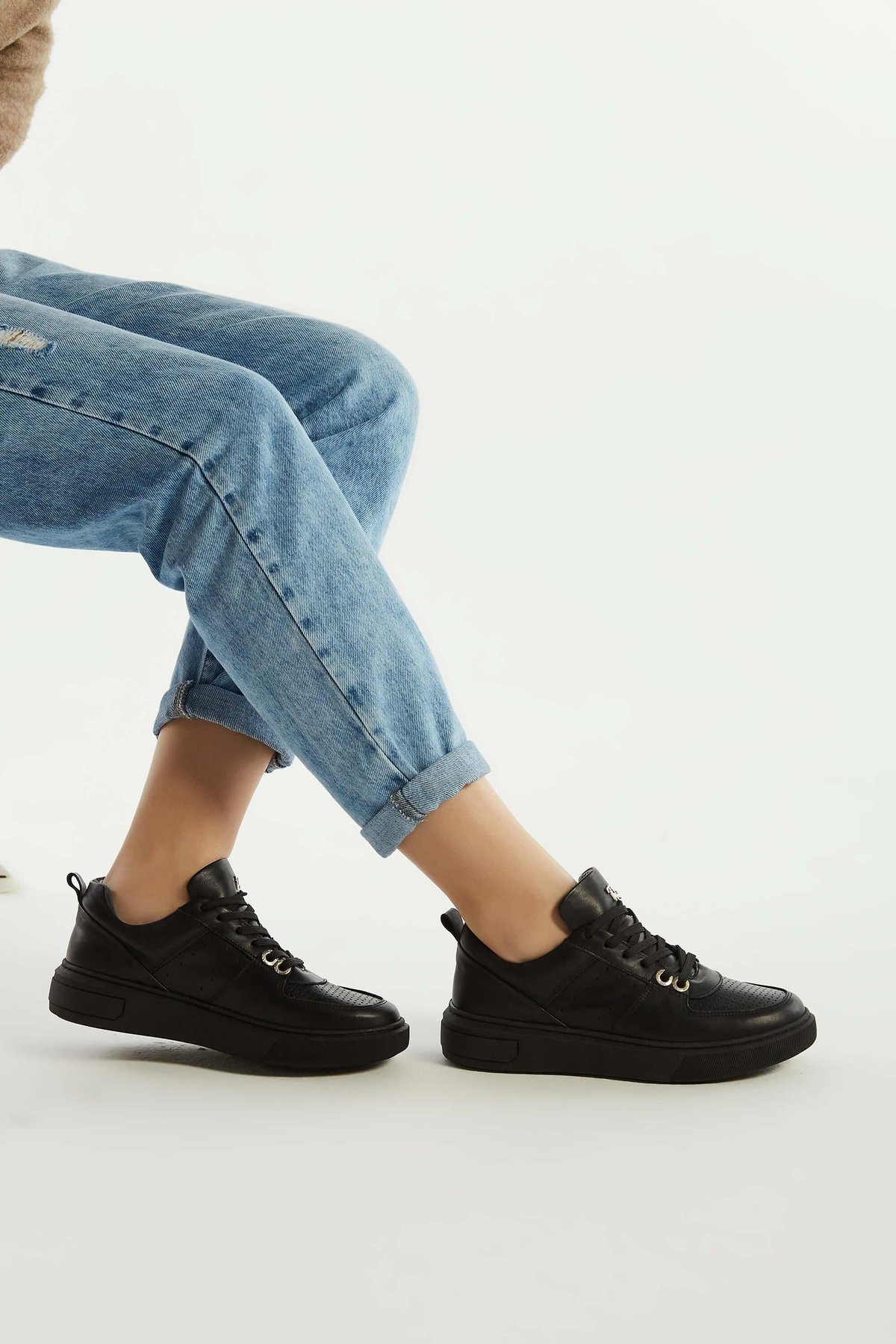 Tamer Tanca Kadın Hakiki Deri Siyah Deri Sneakers & Spor Ayakkabı