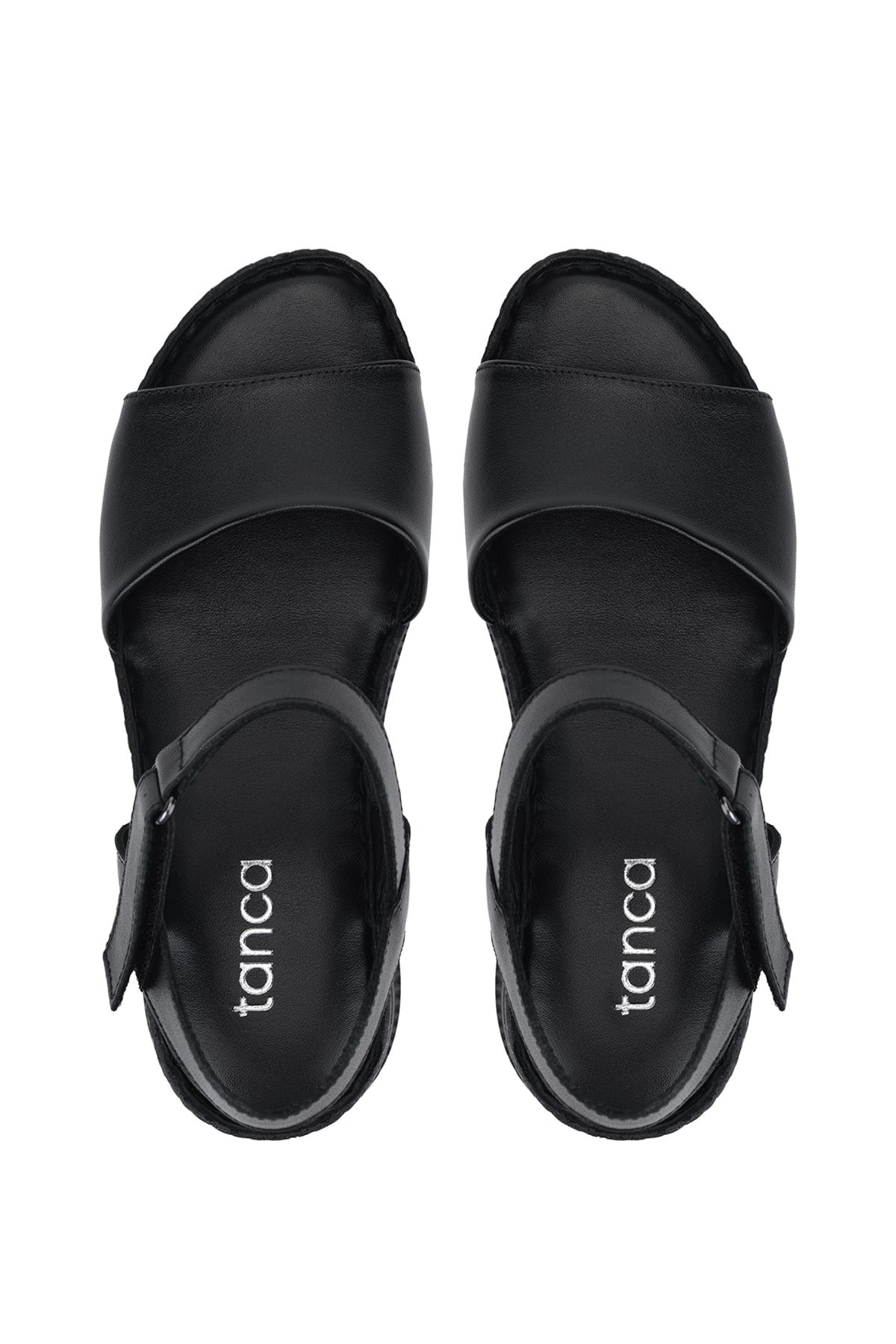 Tamer Tanca Kadın Hakiki Deri Siyah Deri Comfort Sandalet