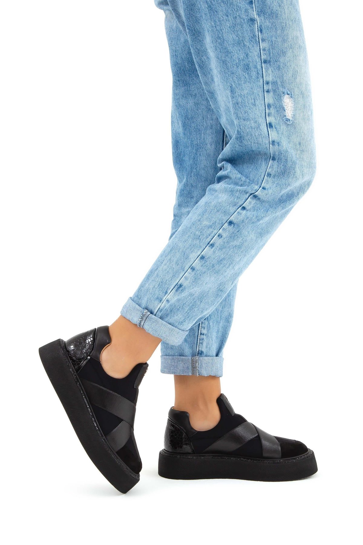 Tamer Tanca Kadın Hakiki Deri Siyah Rugan Sneakers & Spor Ayakkabı
