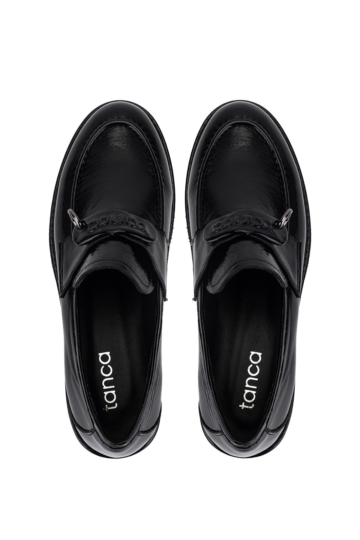 Tamer Tanca Kadın Hakiki Deri Siyah Rugan Loafer Ayakkabı