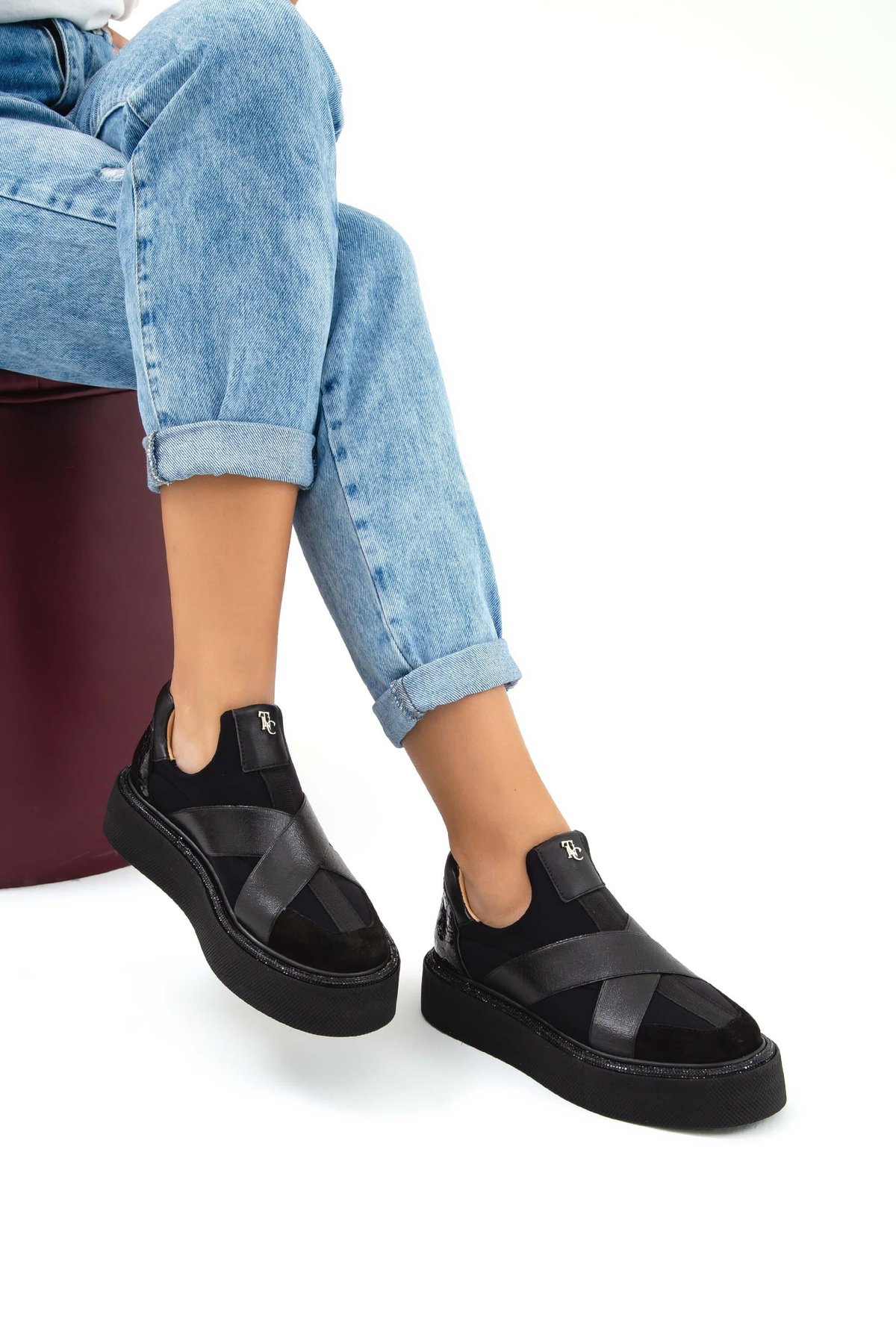Tamer Tanca Kadın Hakiki Deri Siyah Rugan Sneakers & Spor Ayakkabı