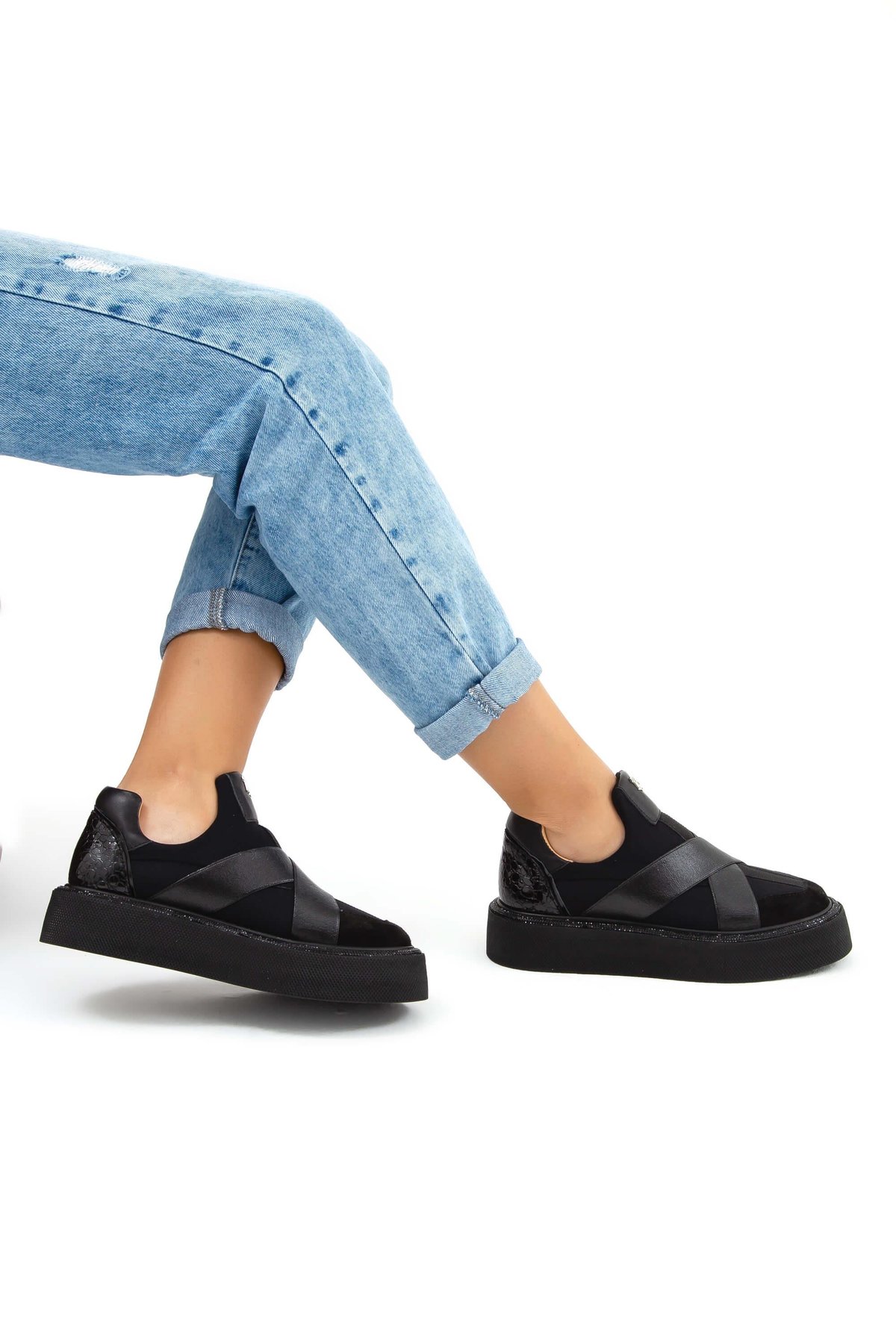 Tamer Tanca Kadın Hakiki Deri Siyah Rugan Sneakers & Spor Ayakkabı