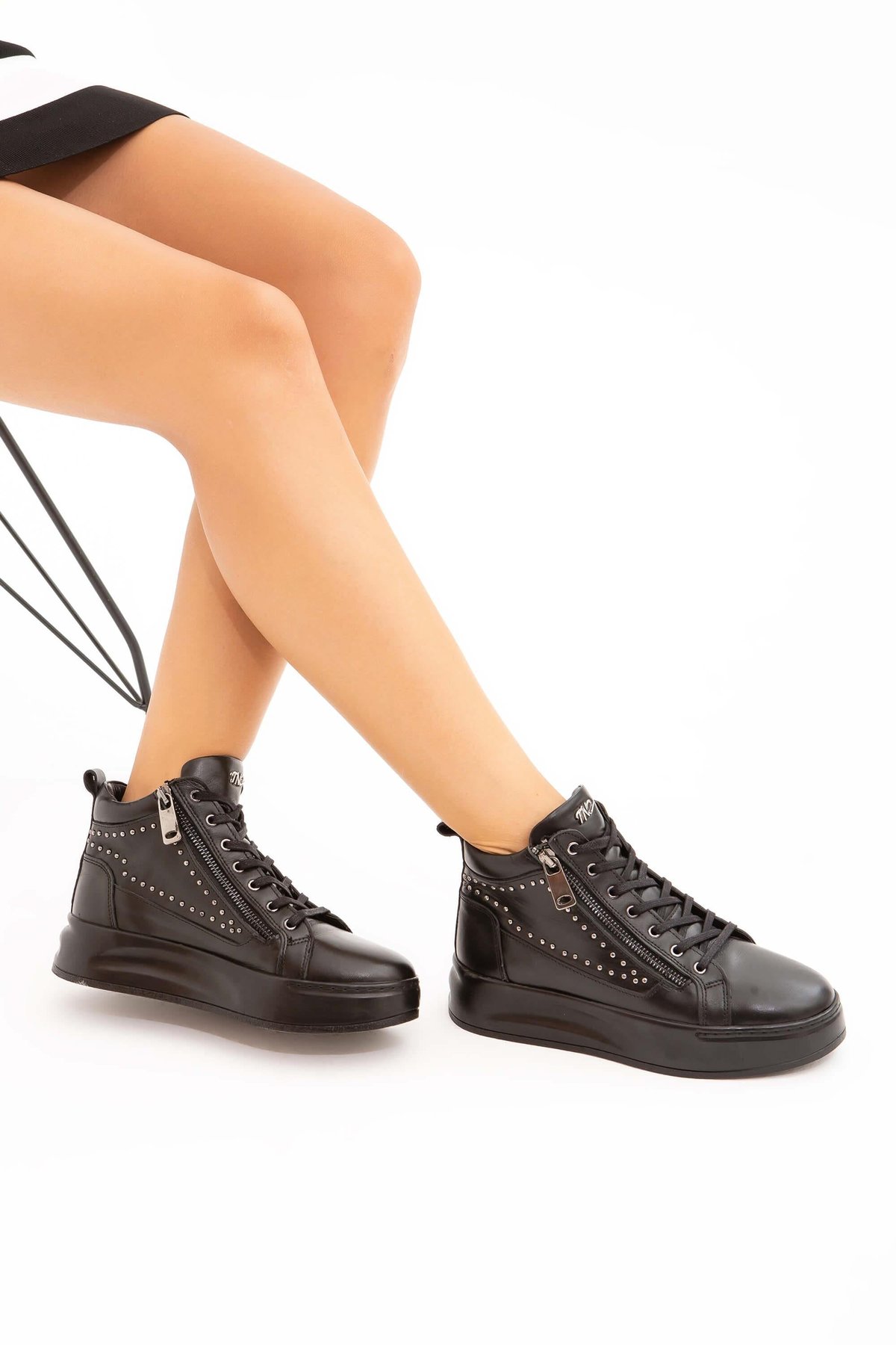 Tamer Tanca Kadın Hakiki Deri Siyah Sneakers & Spor Bot