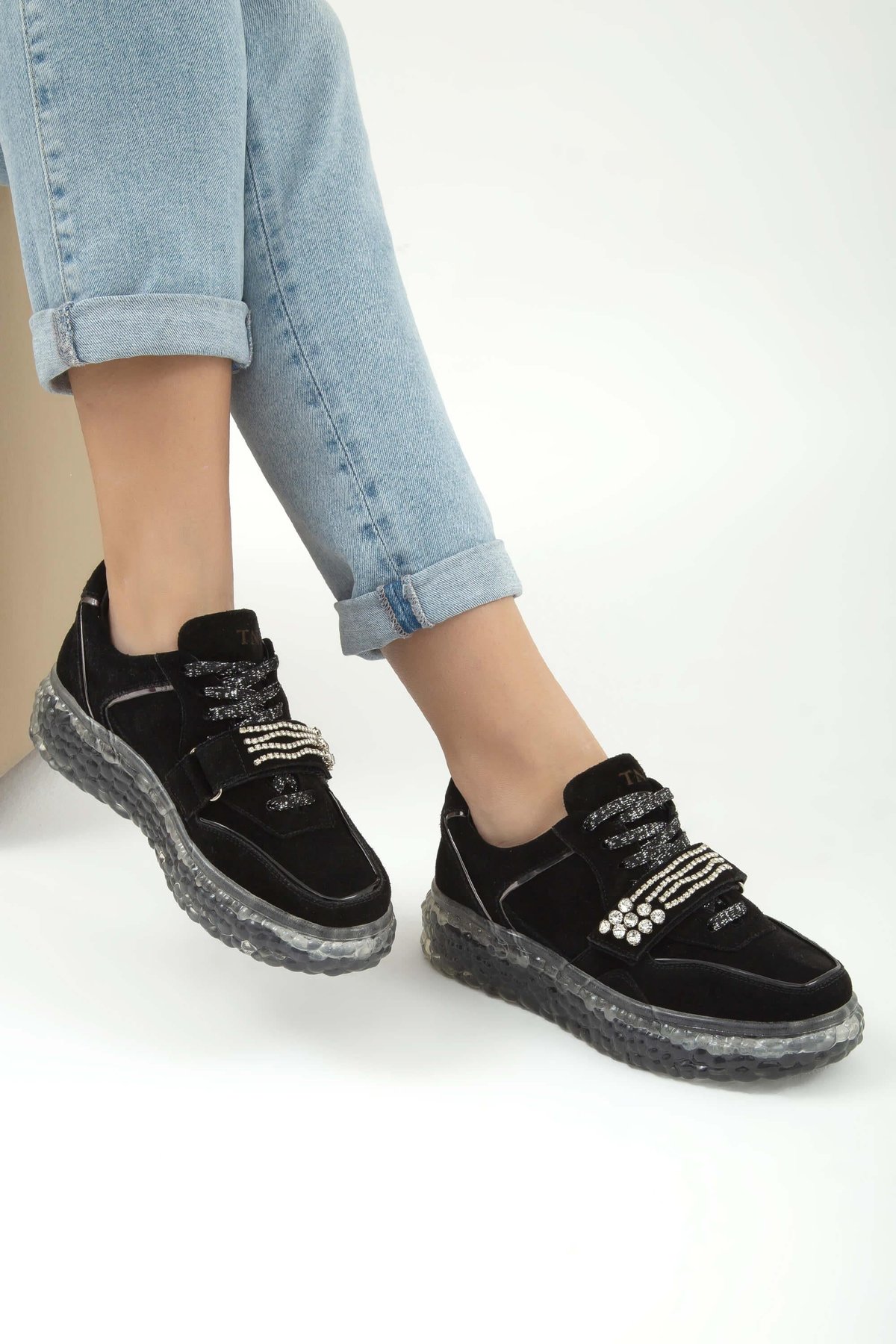 Tamer Tanca Kadın Hakiki Deri Siyah Süet Sneakers & Spor Ayakkabı