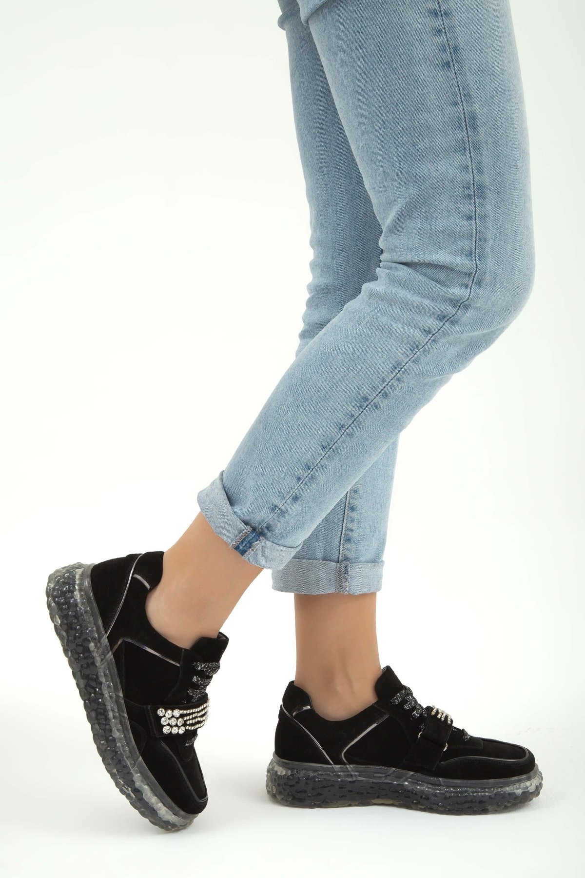 Tamer Tanca Kadın Hakiki Deri Siyah Süet Sneakers & Spor Ayakkabı