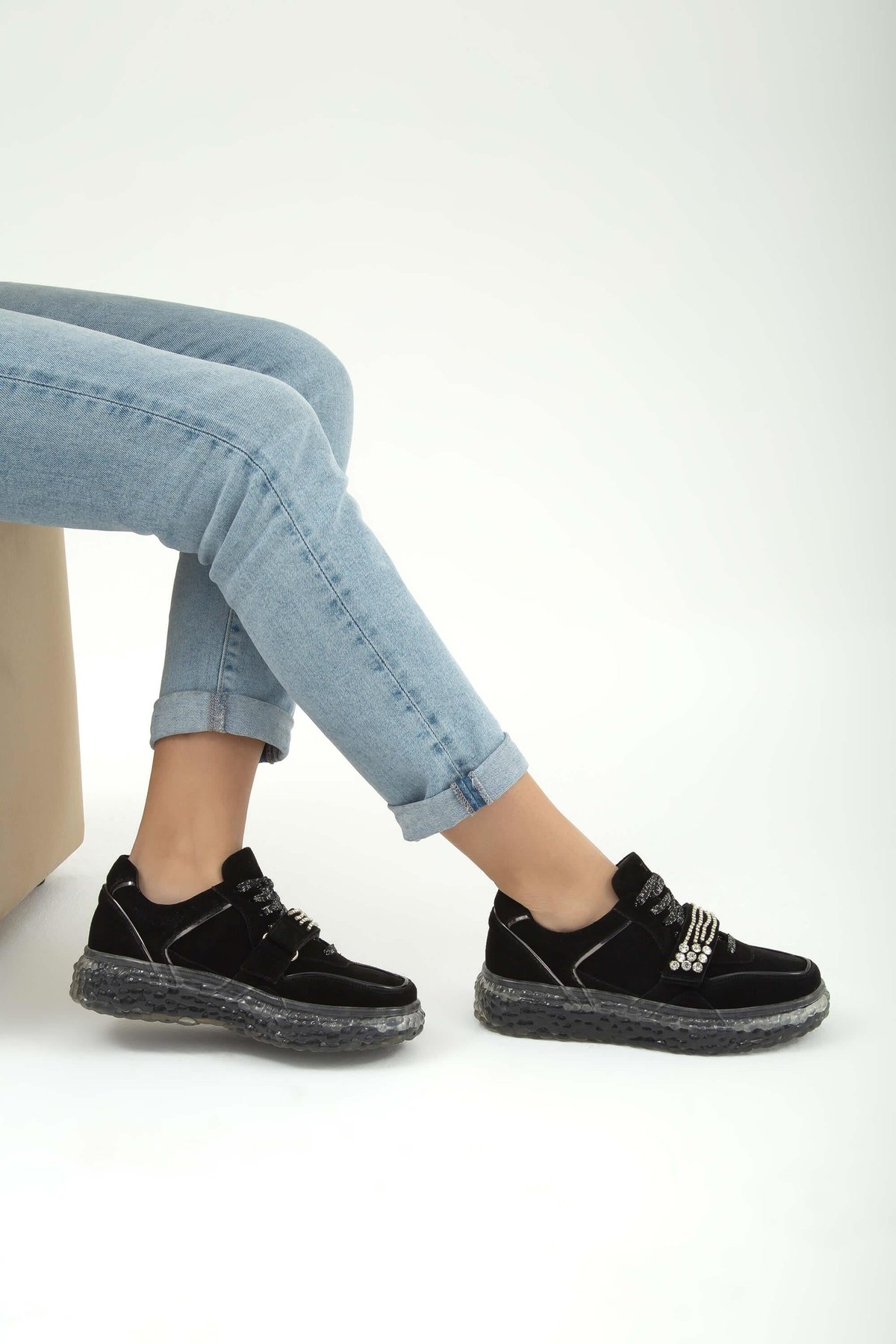 Tamer Tanca Kadın Hakiki Deri Siyah Süet Sneakers & Spor Ayakkabı