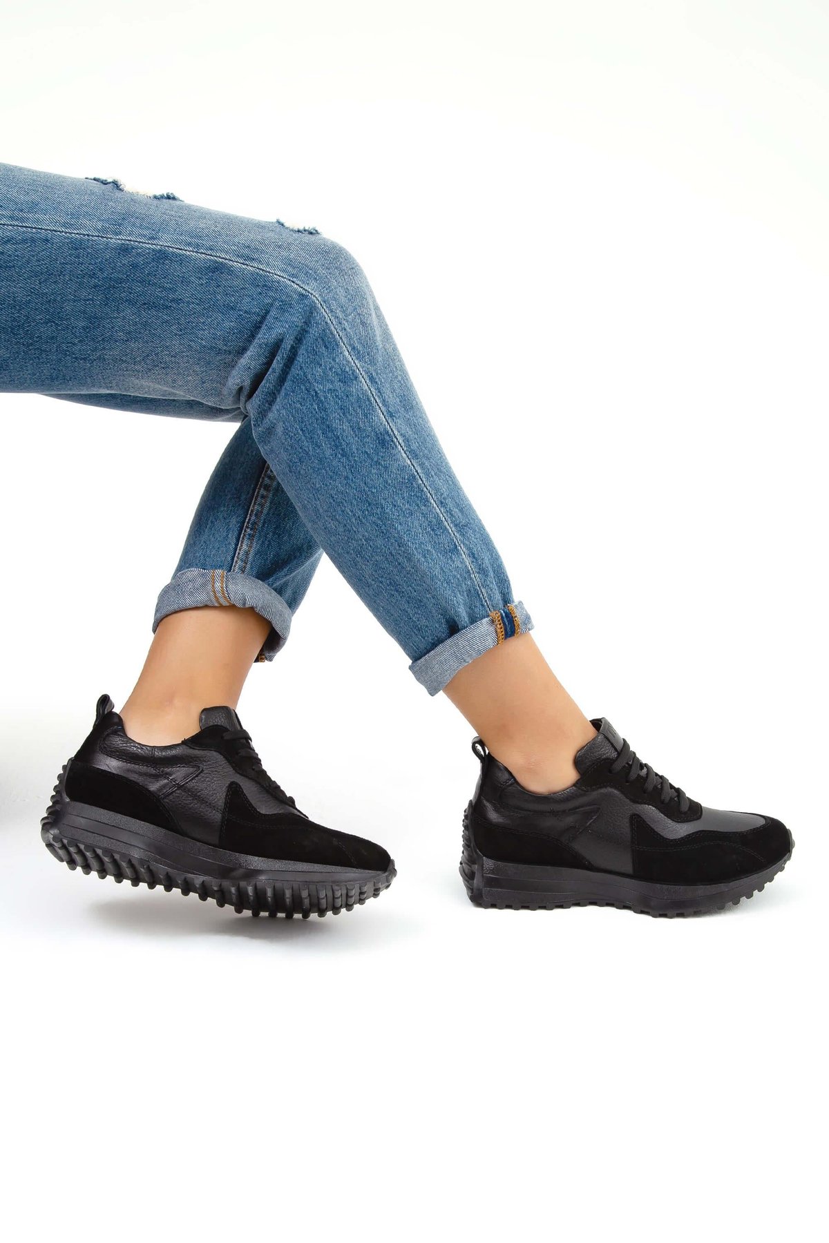 Tamer Tanca Kadın Hakiki Deri Siyah/Siyah Sneakers & Spor Ayakkabı