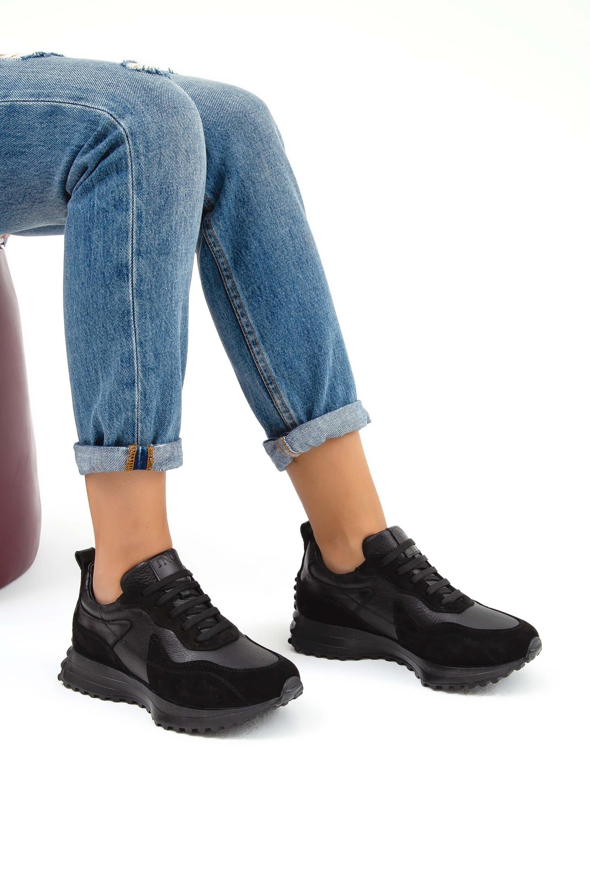 Tamer Tanca Kadın Hakiki Deri Siyah/Siyah Sneakers & Spor Ayakkabı