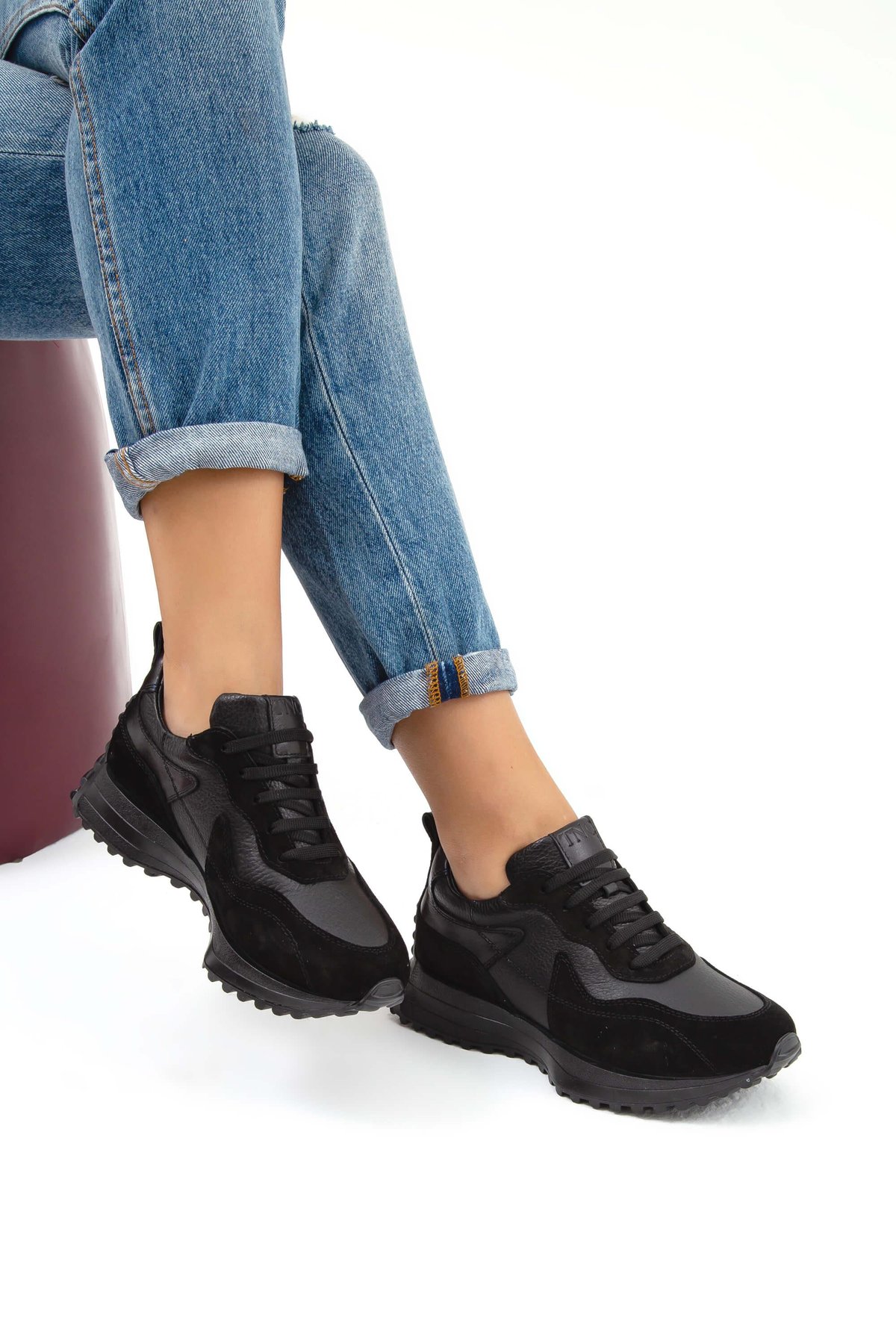 Tamer Tanca Kadın Hakiki Deri Siyah/Siyah Sneakers & Spor Ayakkabı